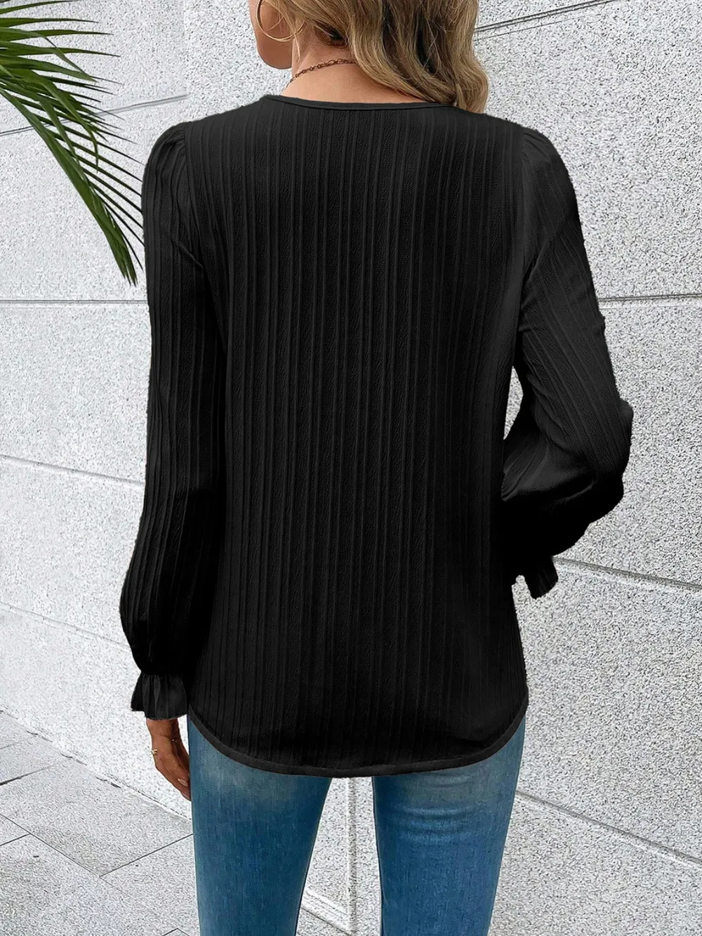 V-Neck Lace Detail Flounce Sleeve Blouse, image 10