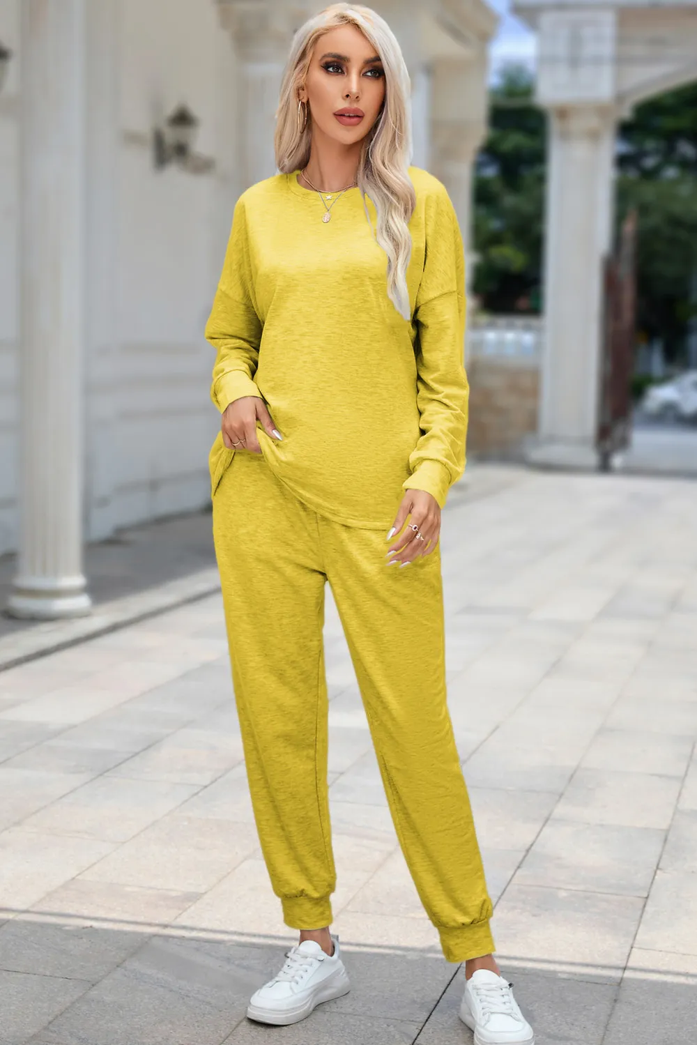 Round Neck Top and Drawstring Pants Lounge Set, image 9