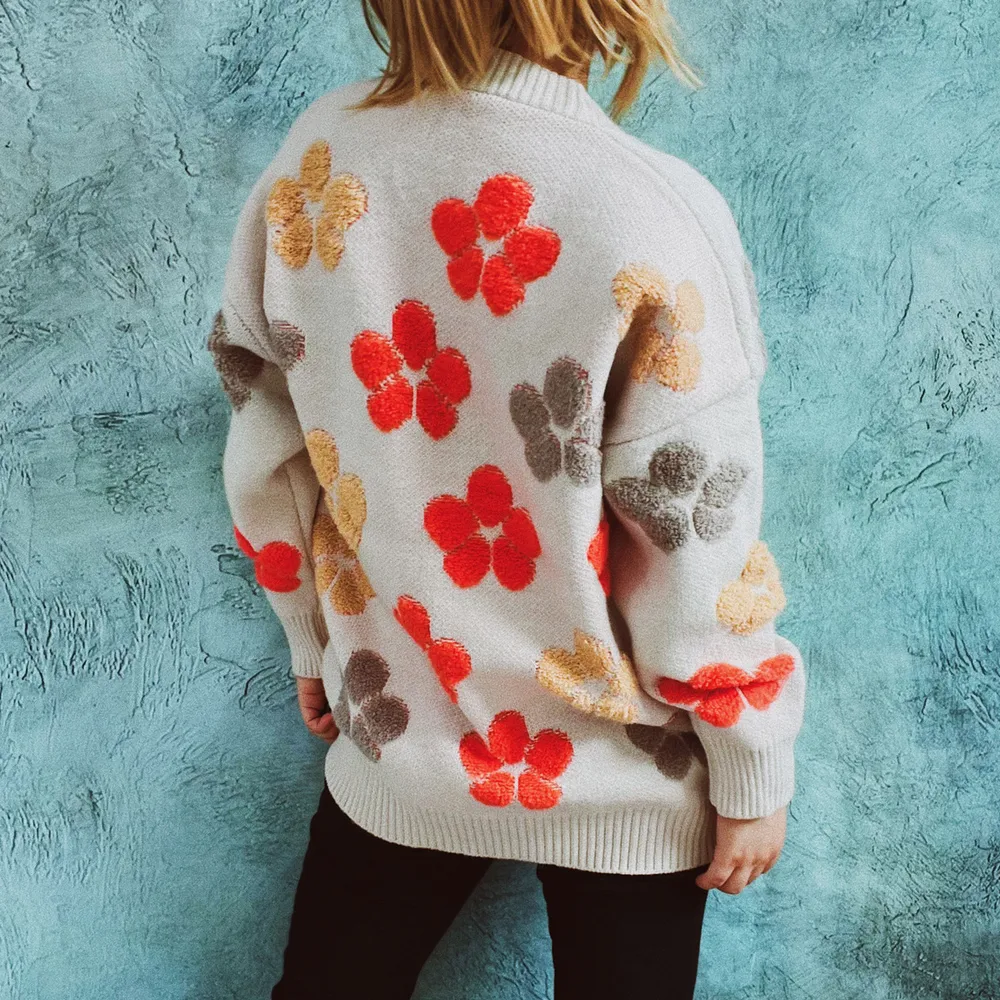Floral V-Neck Button Up Cardigan with Pockets, image 2