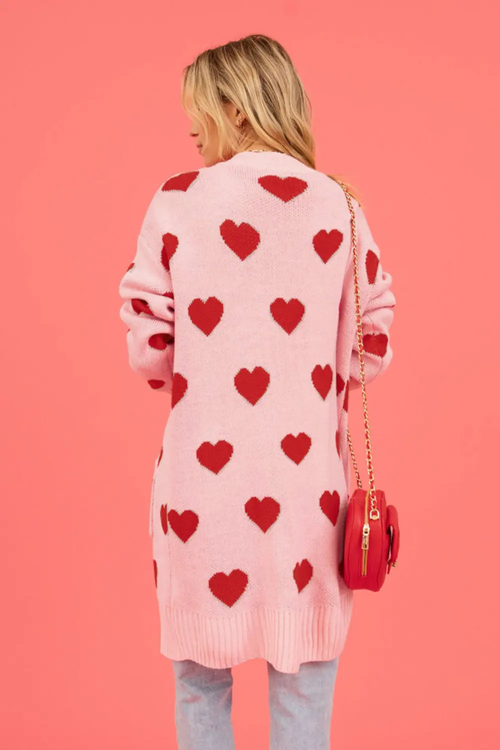 Heart Graphic Open Front Cardigan with Pockets, image 20