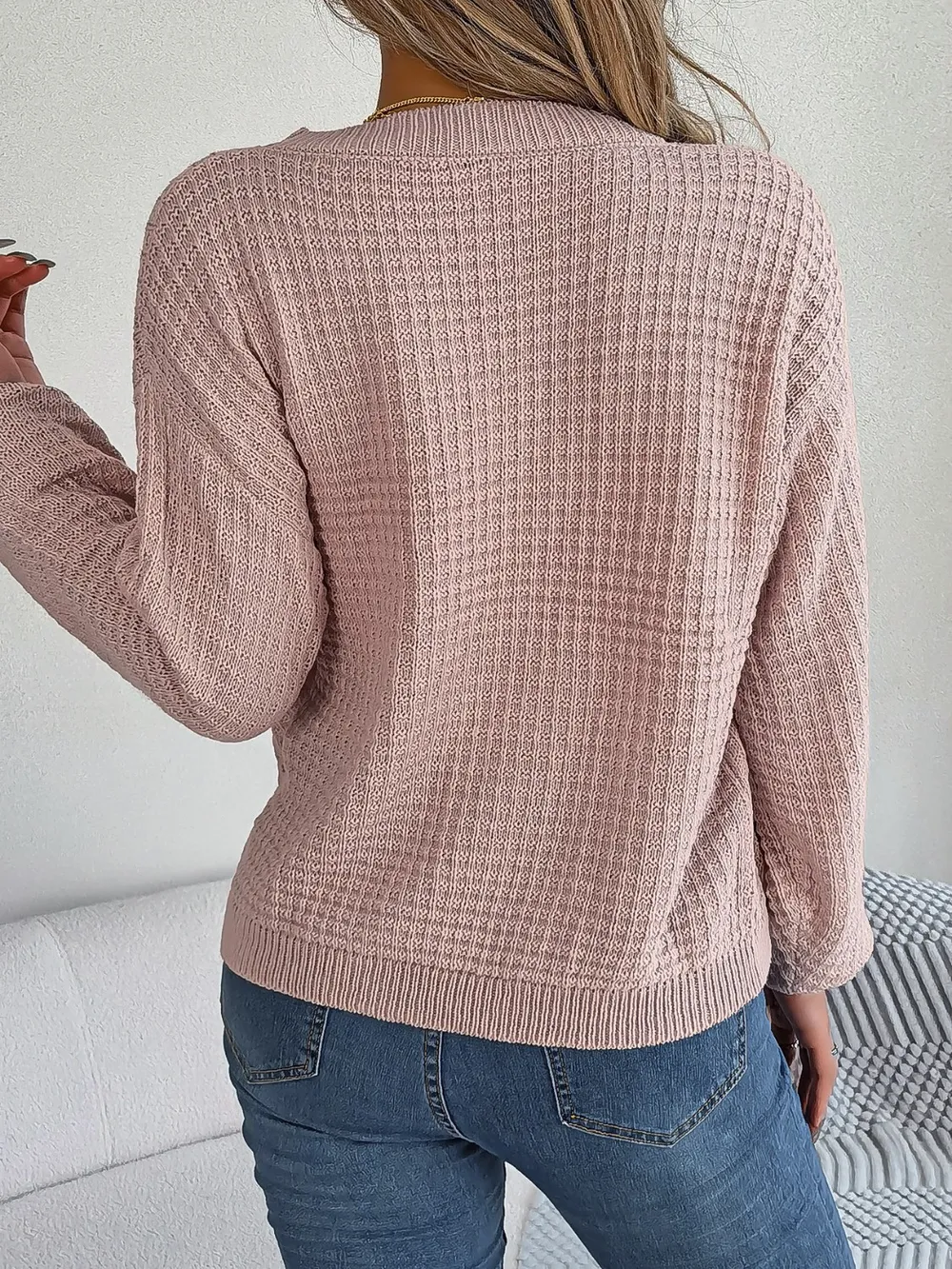Cable-Knit Round Neck Long Sleeve Sweater, image 2