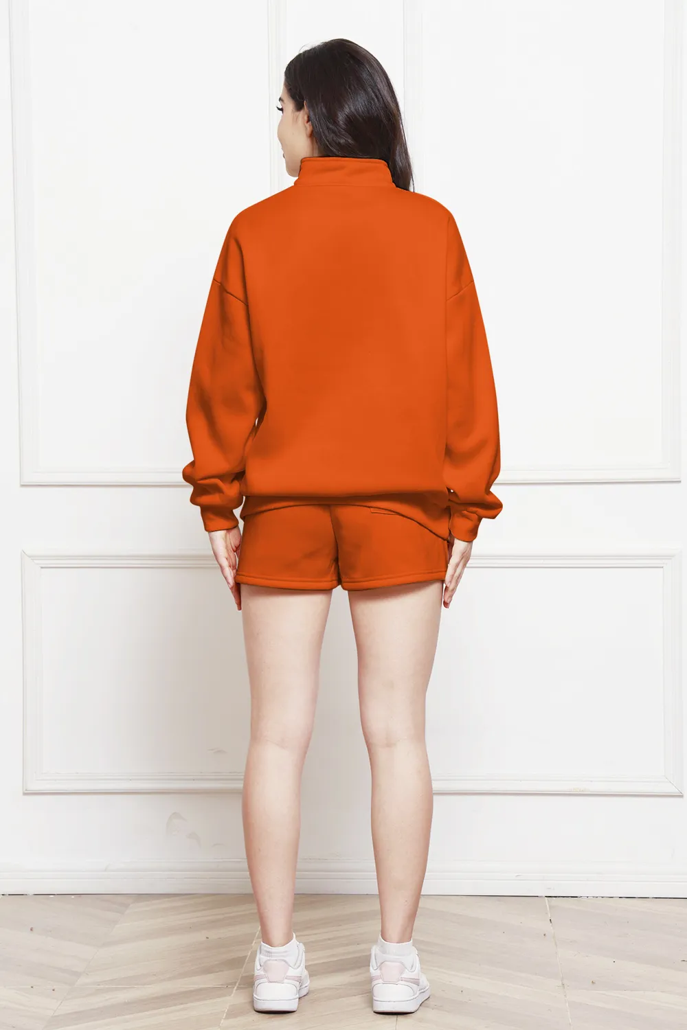 Half Zip Long Sleeve Sweatshirt and Drawstring Shorts Set, image 13