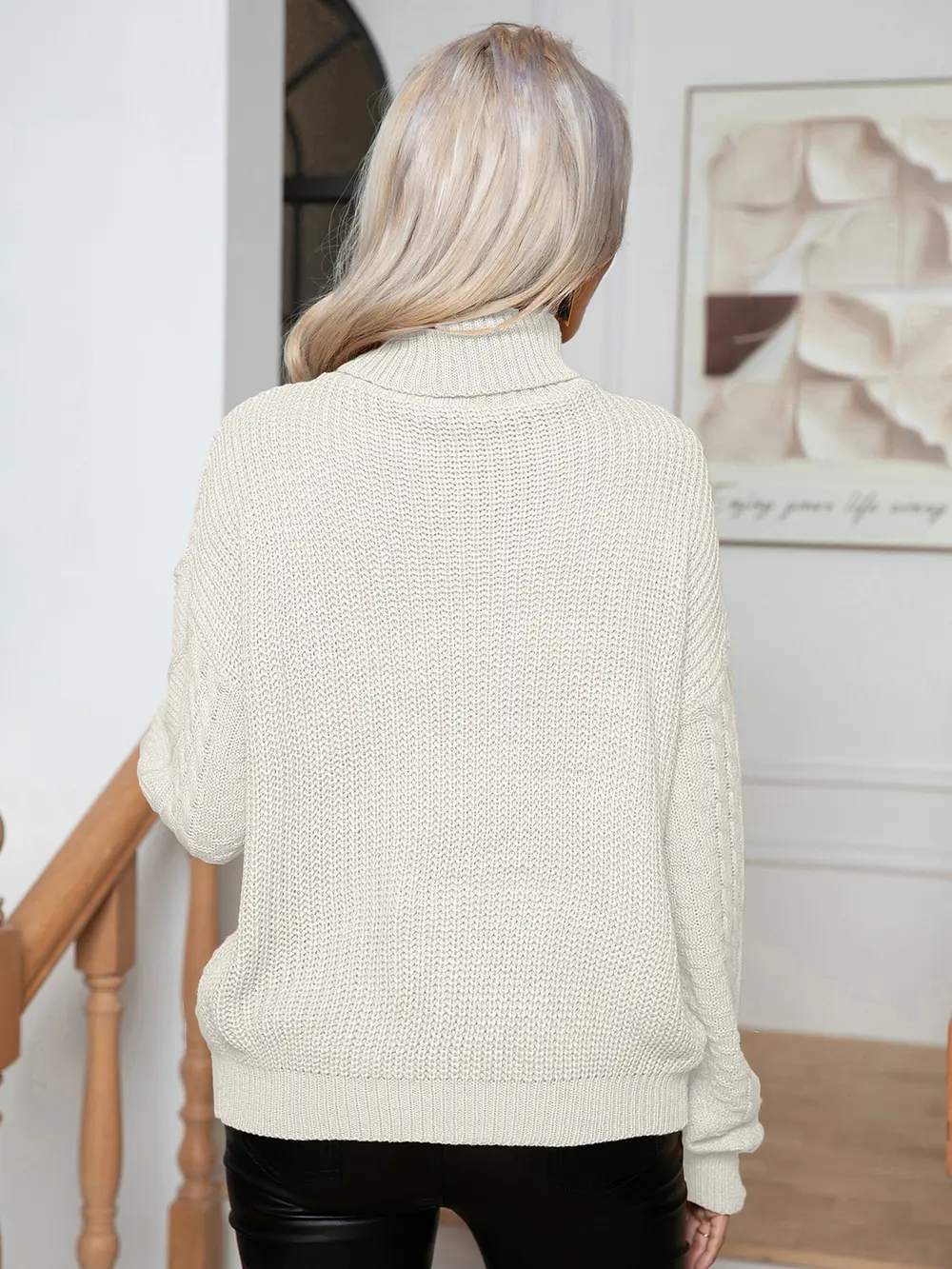 Turtleneck Cable-Knit Long Sleeve Sweater, image 12