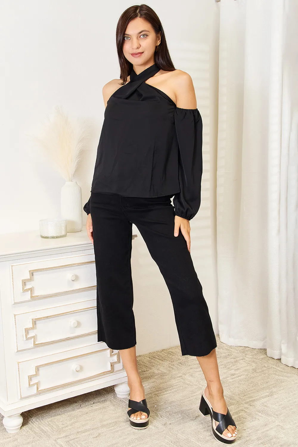 Grecian Cold Shoulder Long Sleeve Blouse, image 4