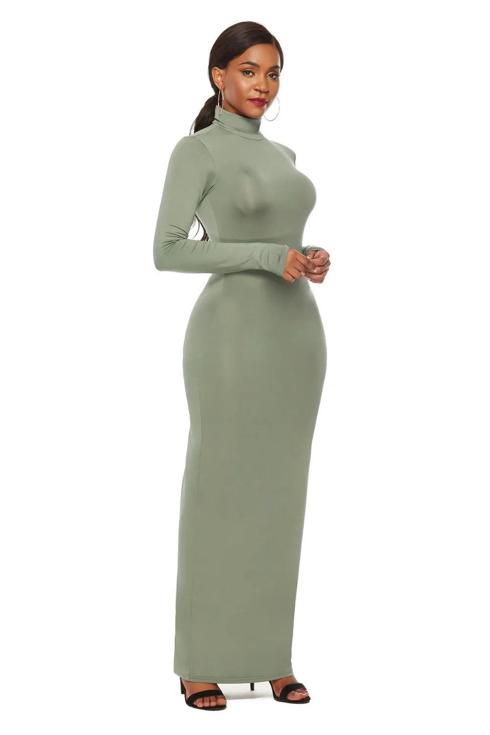 Mock Neck Long Sleeve Maxi Slim Dress, image 22