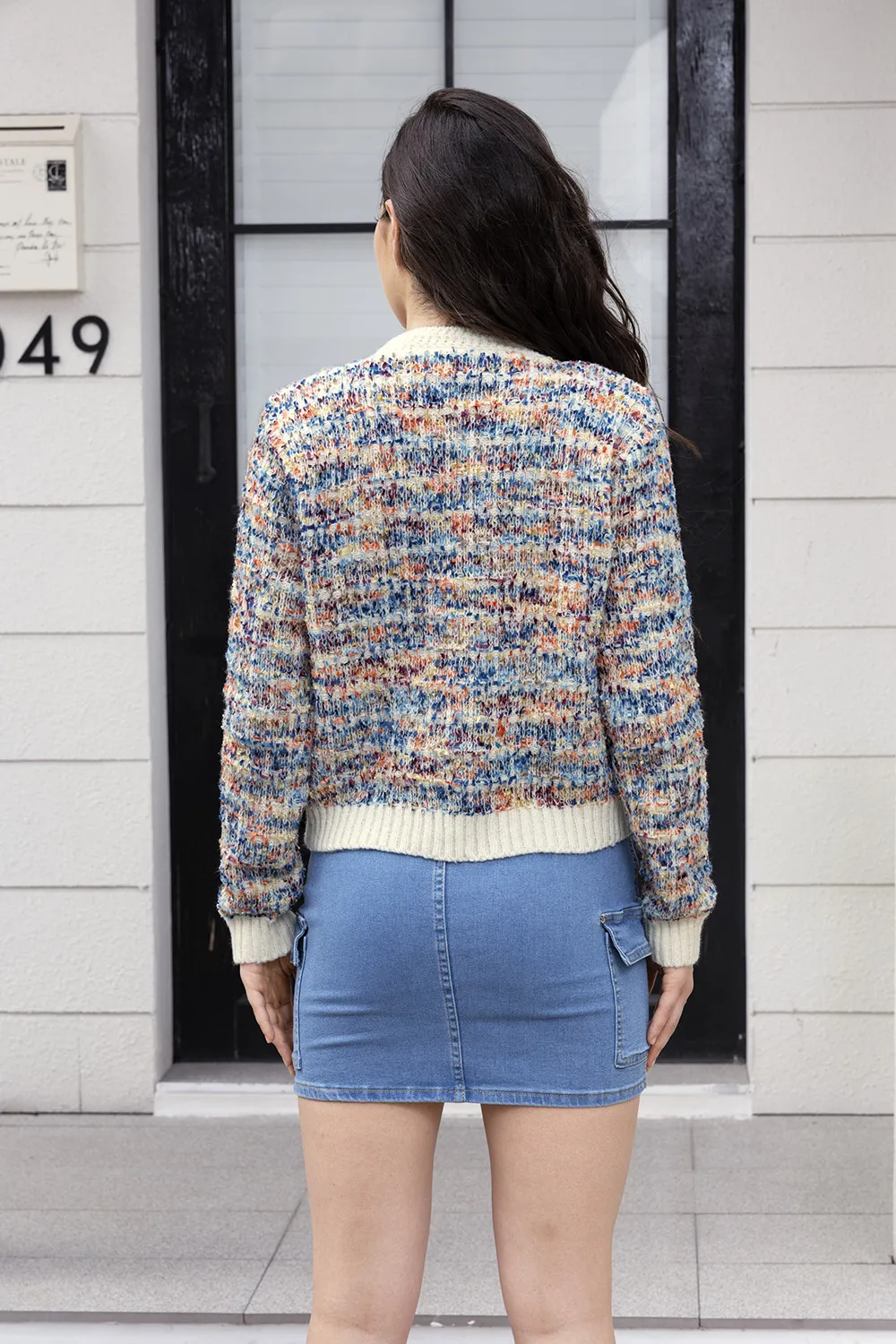 Heathered Button Up Long Sleeve Cardigan, image 5
