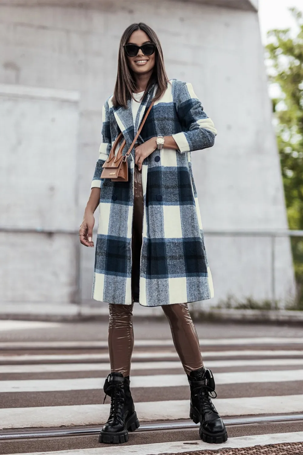 Full Size Plaid Button Up Lapel Collar Coat, image 21
