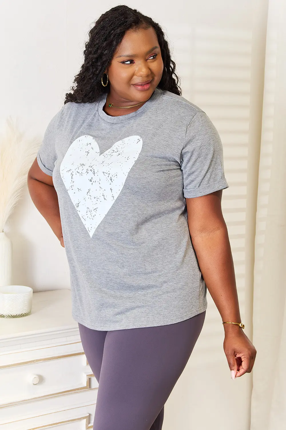Heart Graphic Cuffed Short Sleeve T-Shirt, image 3