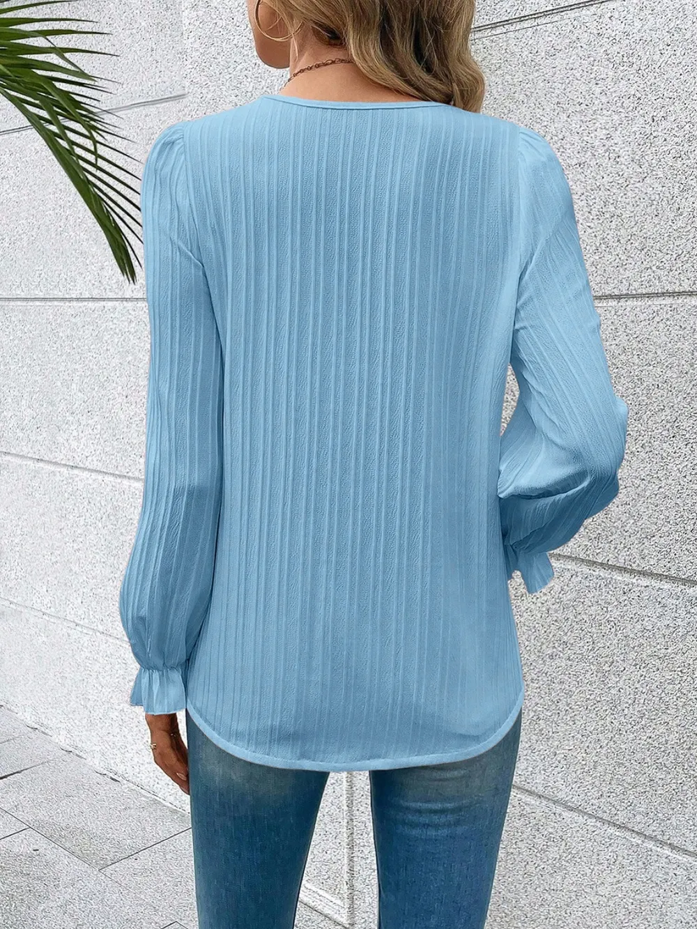 V-Neck Lace Detail Flounce Sleeve Blouse, image 11