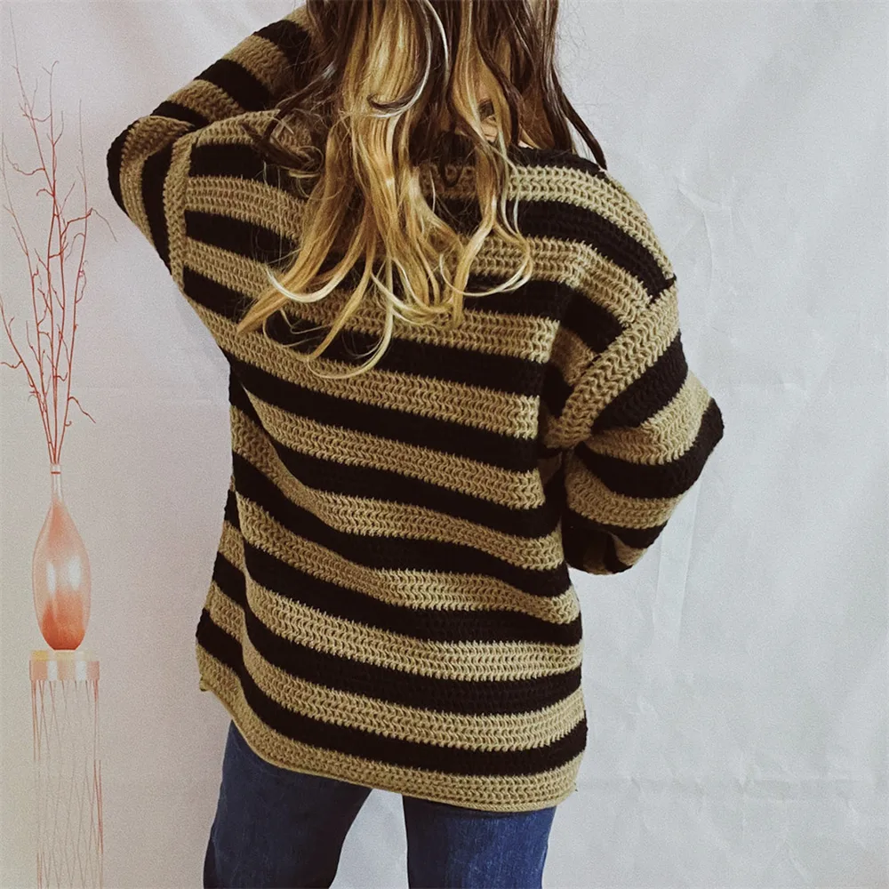 Striped Round Neck Long Sleeve Sweater, image 8