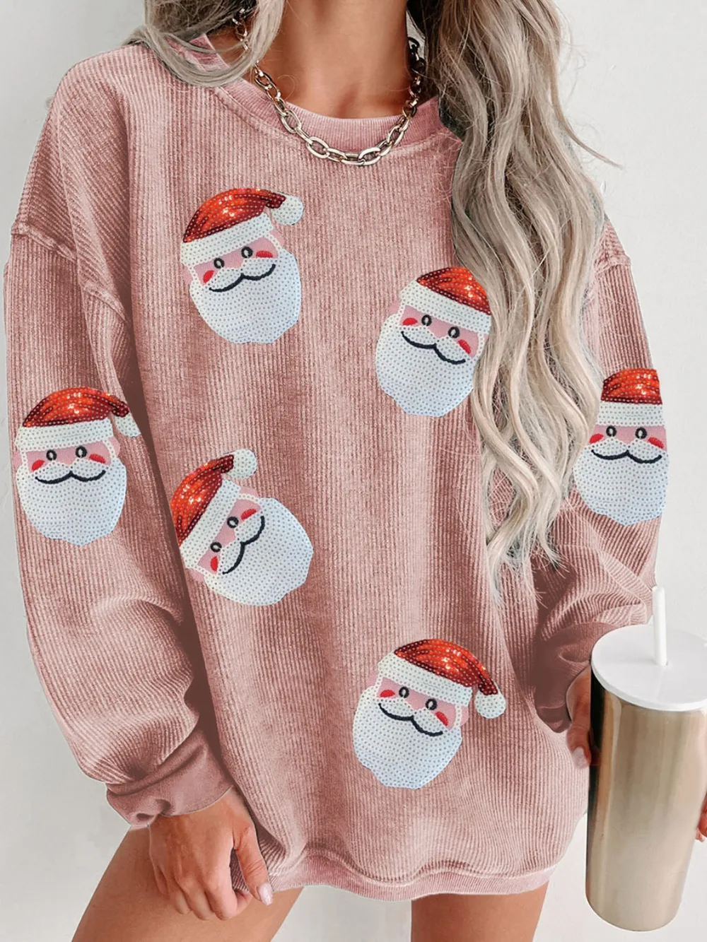 Sequin Santa Patch Ribbed Sweatshirt, image 11