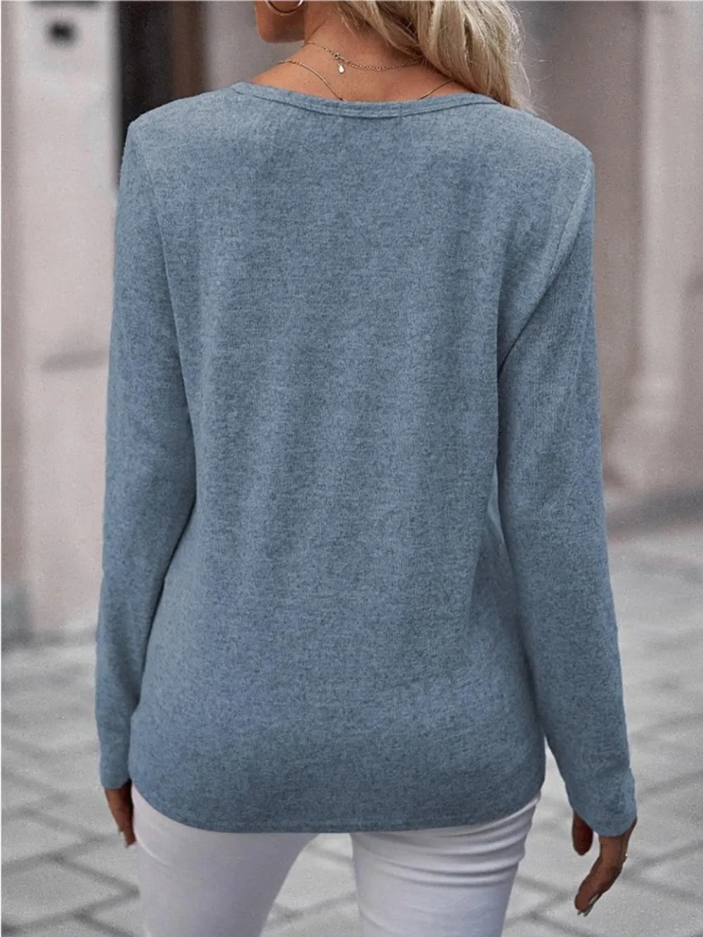 Round Neck Buttoned Long Sleeve T-Shirt, image 10