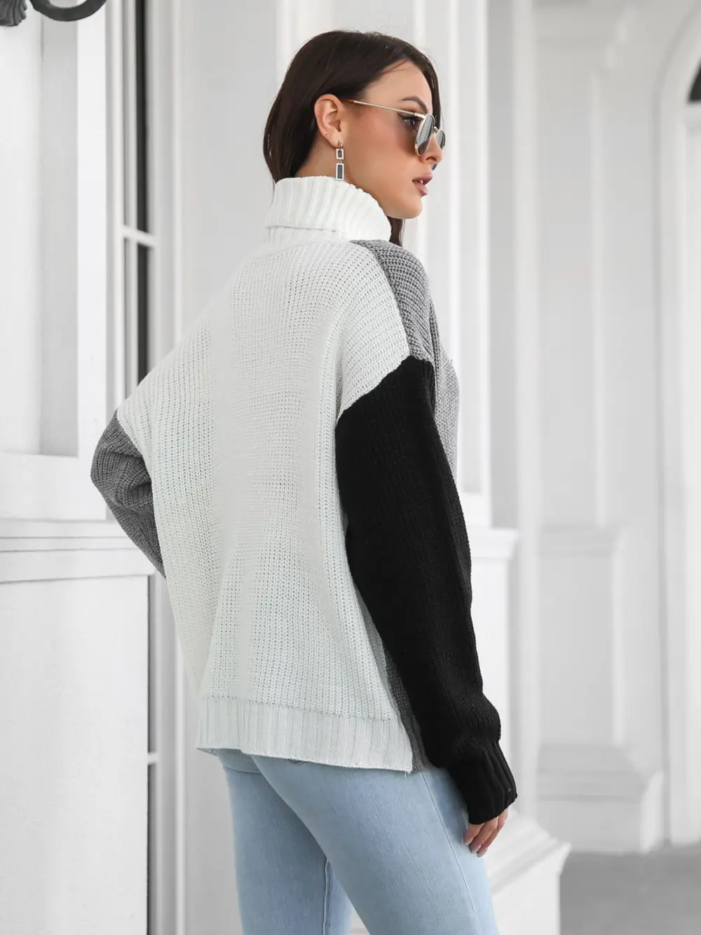 Contrast Turtleneck Long Sleeve Sweater, image 2