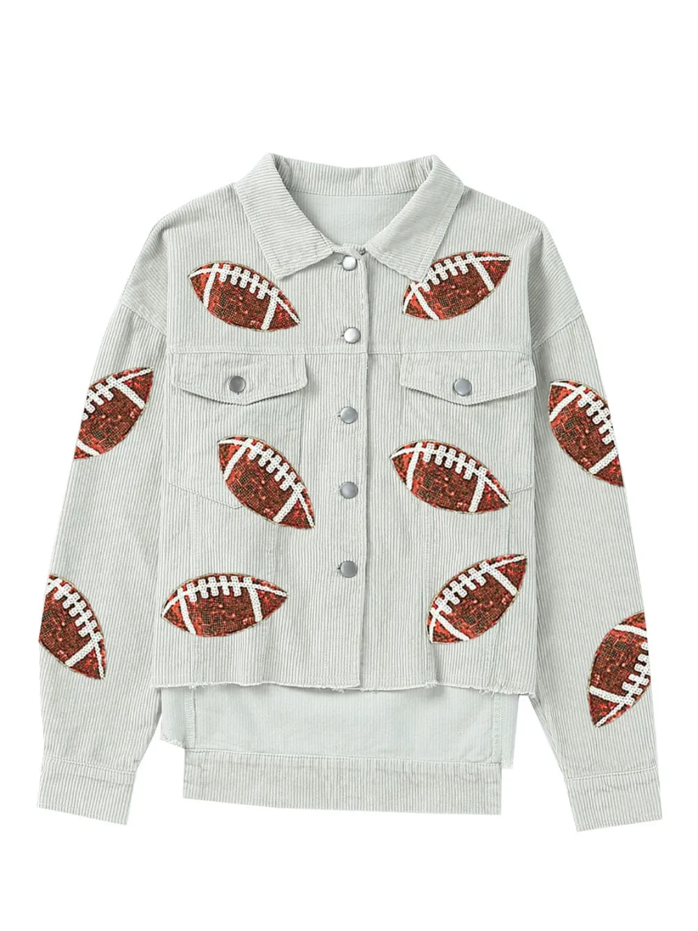Football Sequin Button Up Dropped Shoulder Jacket, image 3