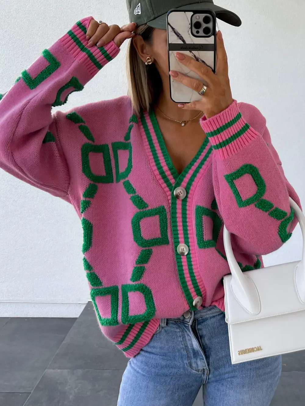 Geometric Dropped Shoulder Button Down Cardigan, image 9