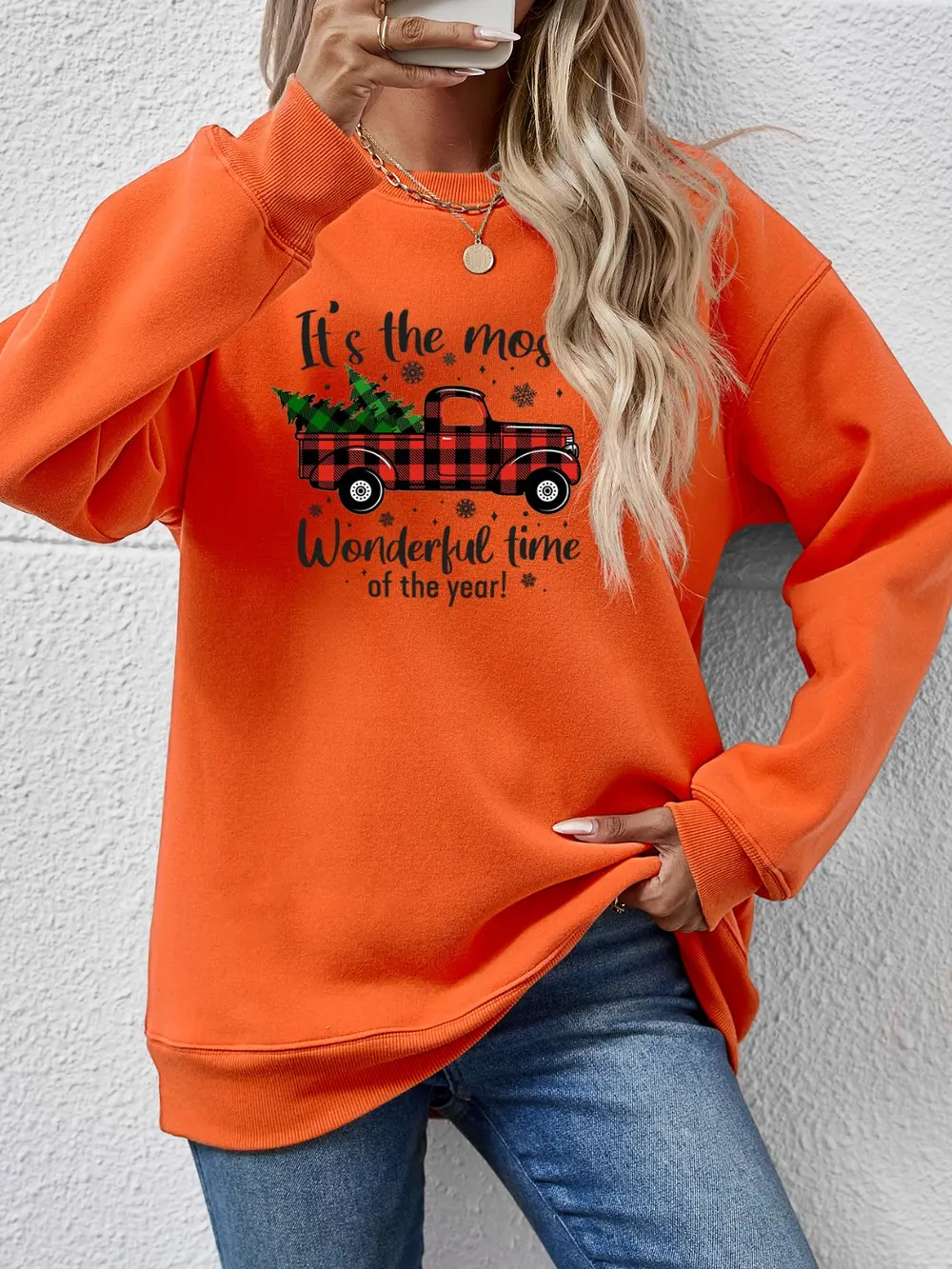 Graphic Round Neck Long Sleeve Sweatshirt, image 2