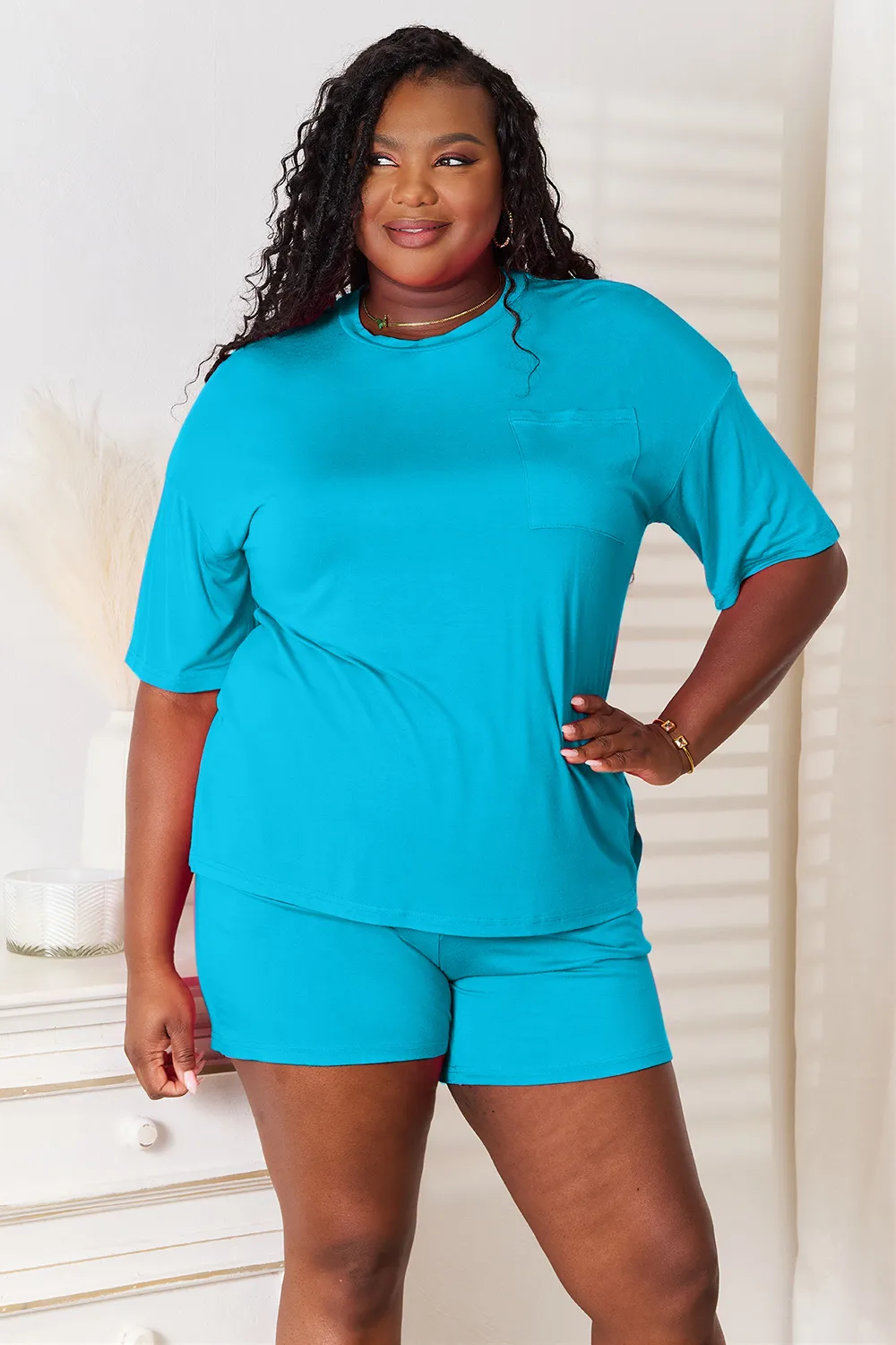Full Size Soft Rayon Half Sleeve Top and Shorts Set, image 14
