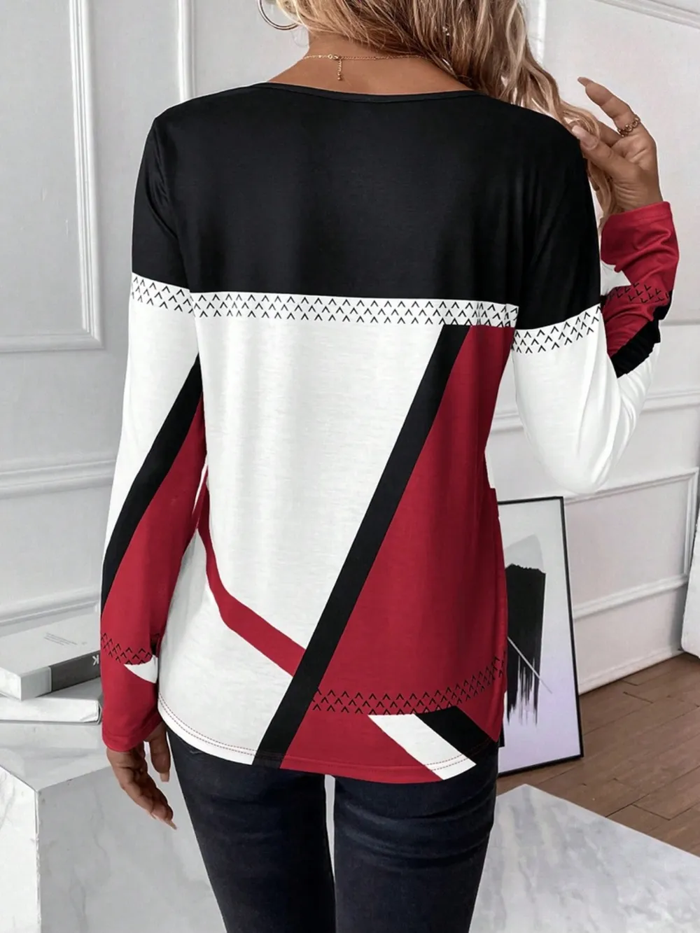 Contrast Round Neck Long Sleeve T-Shirt, image 13