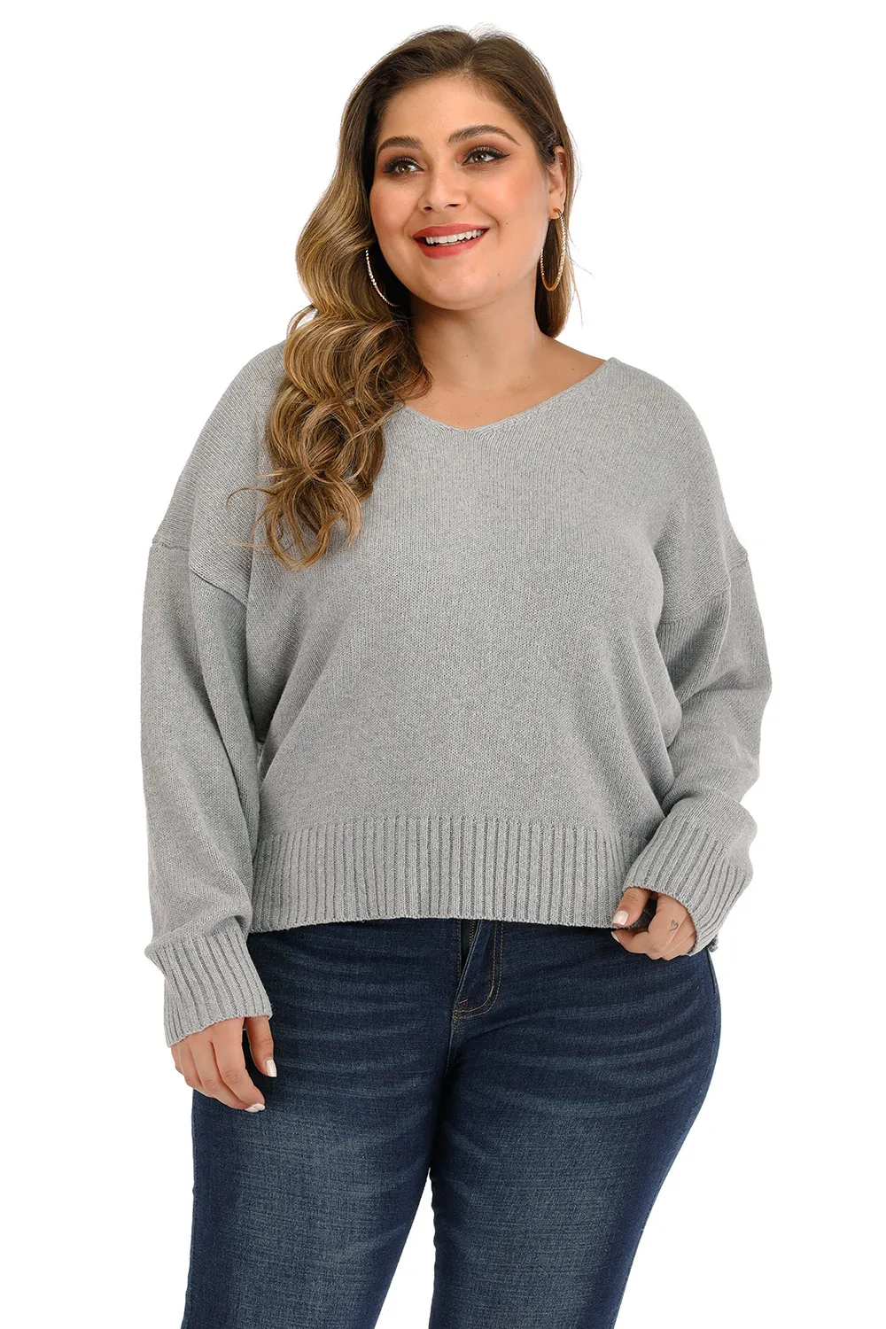 Plus Size V Neck Pullover Sweater, image 3