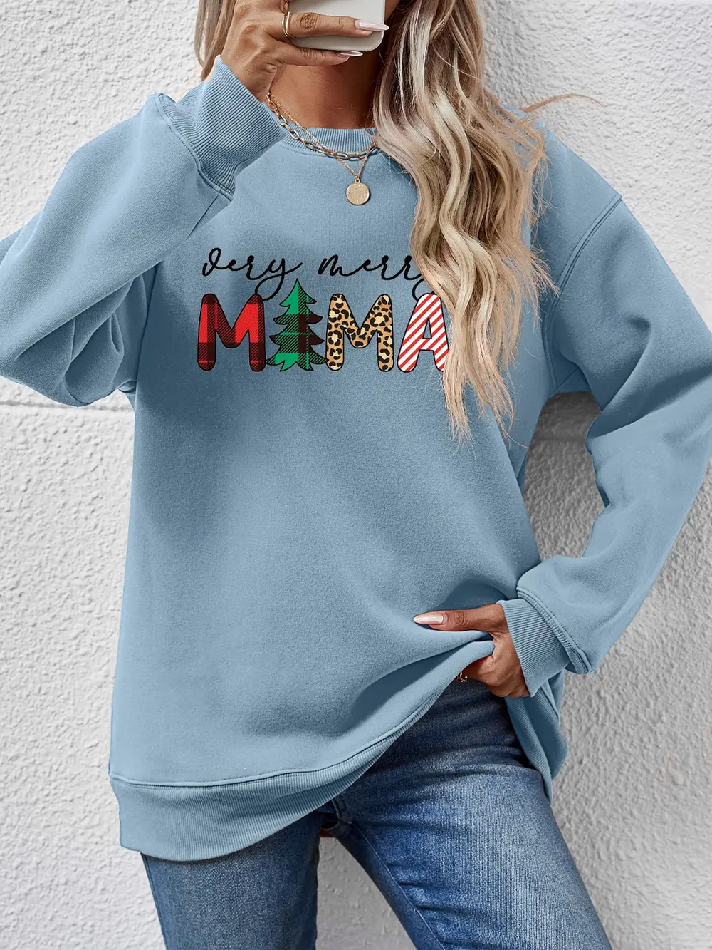 Letter Graphic Round Neck Long Sleeve Sweatshirt, image 5