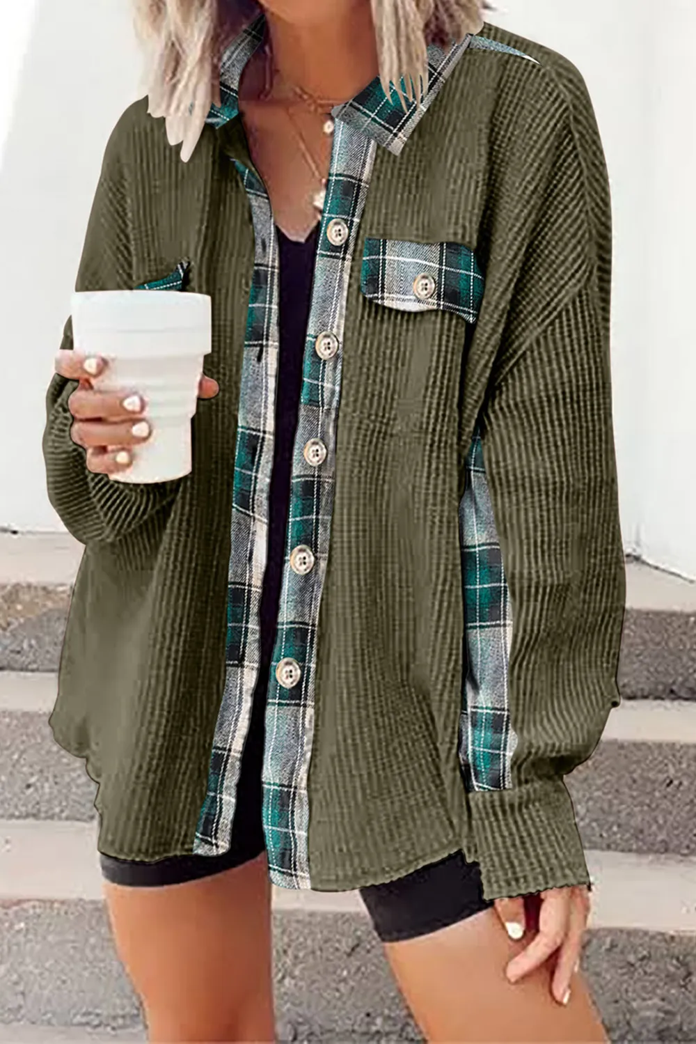 Plaid Button Down Collared Jacket, image 23