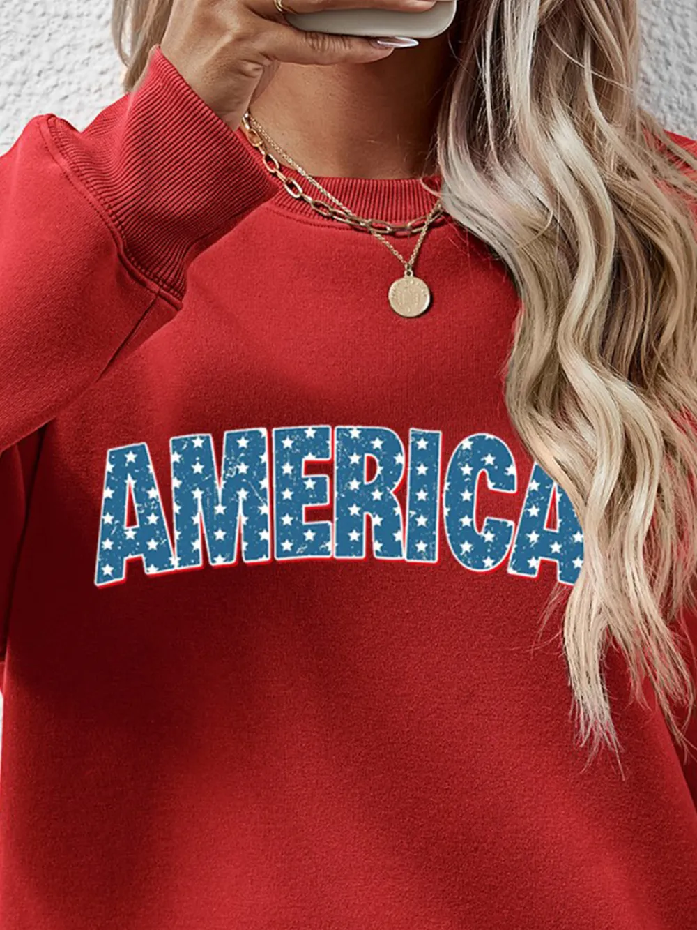AMERICA Round Neck Dropped Shoulder Sweatshirt, image 4