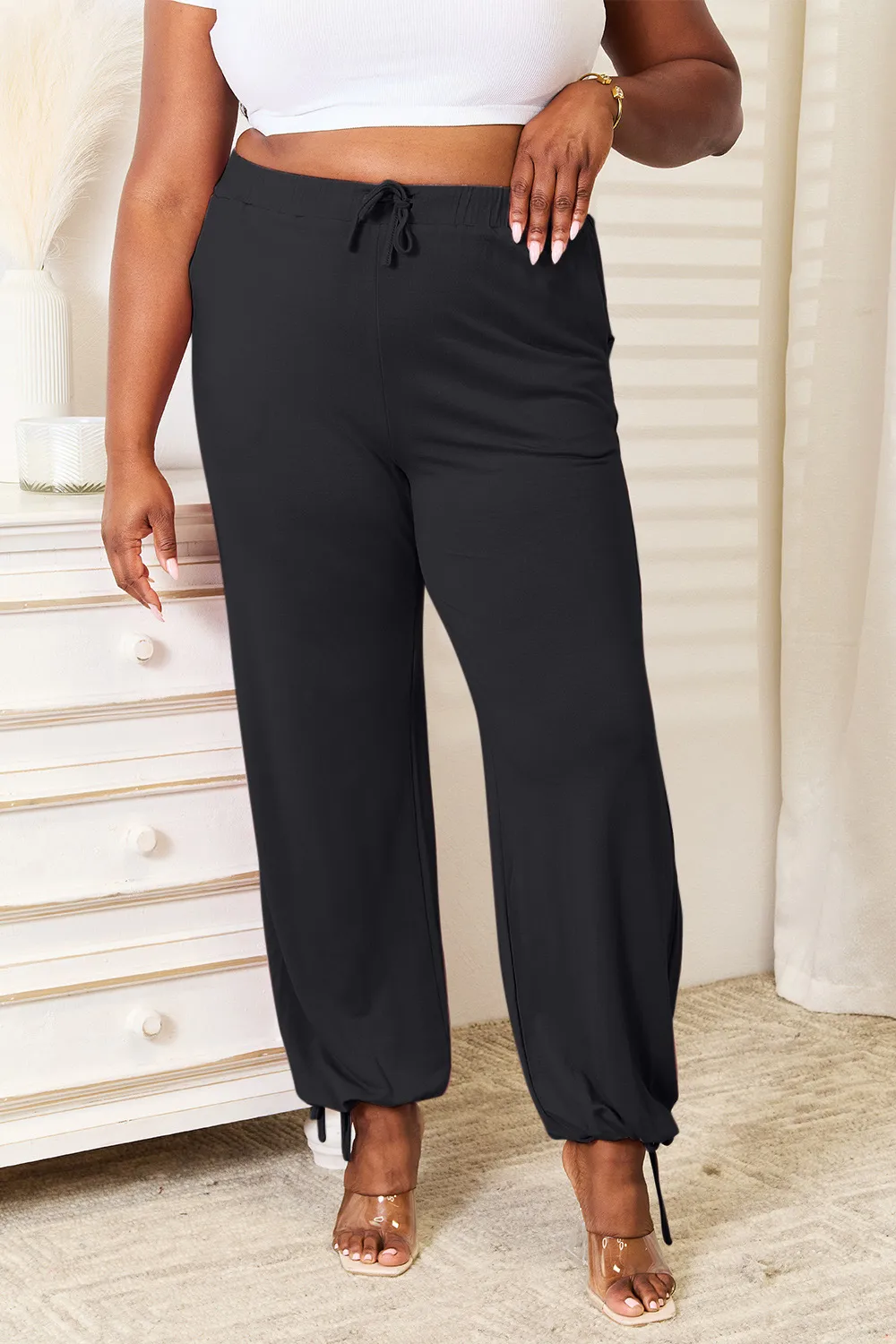 Full Size Soft Rayon Drawstring Waist Pants with Pockets, image 12