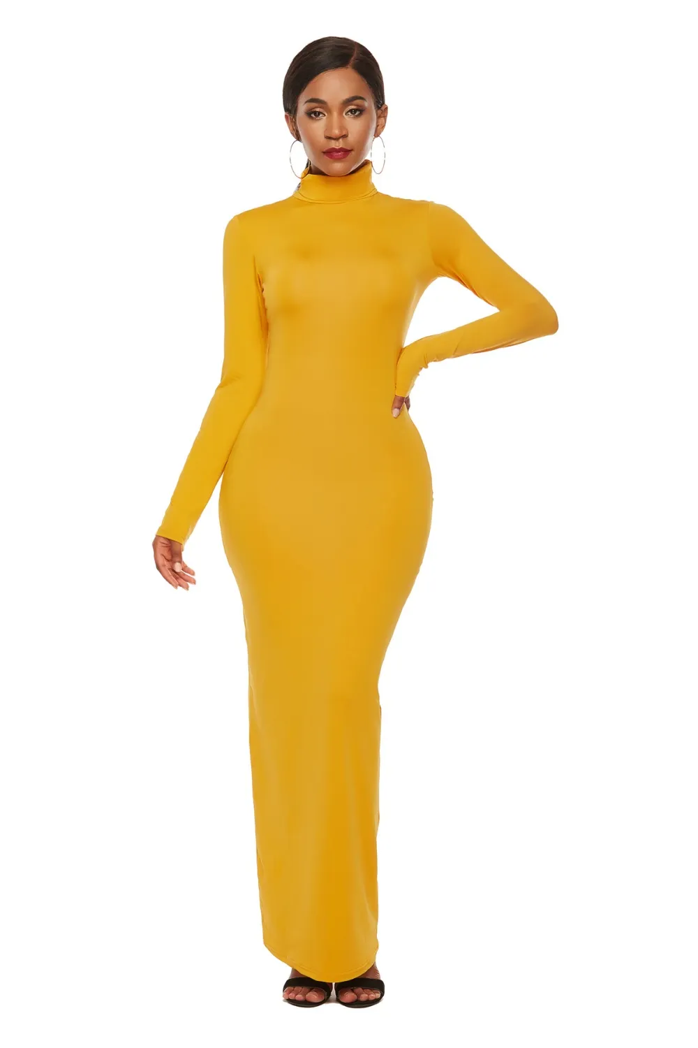 Mock Neck Long Sleeve Maxi Slim Dress, image 23