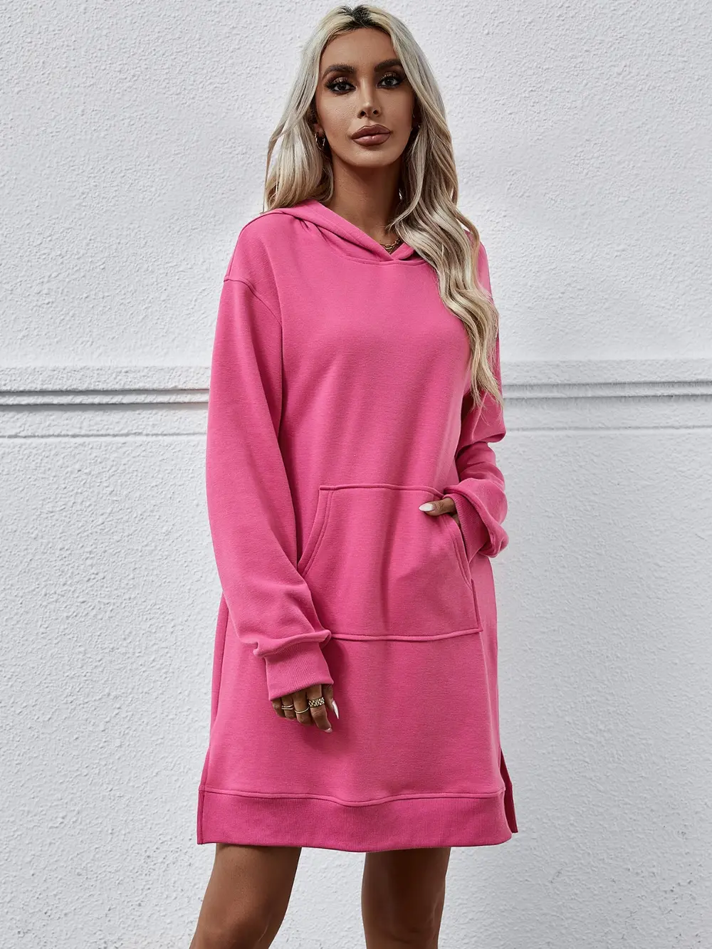 Slit Long Sleeve Hooded Dress with Pocket, image 22