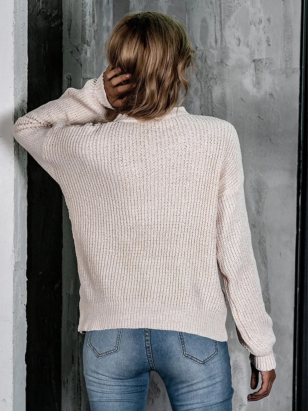 Openwork Mock Neck Long Sleeve Sweater, image 3