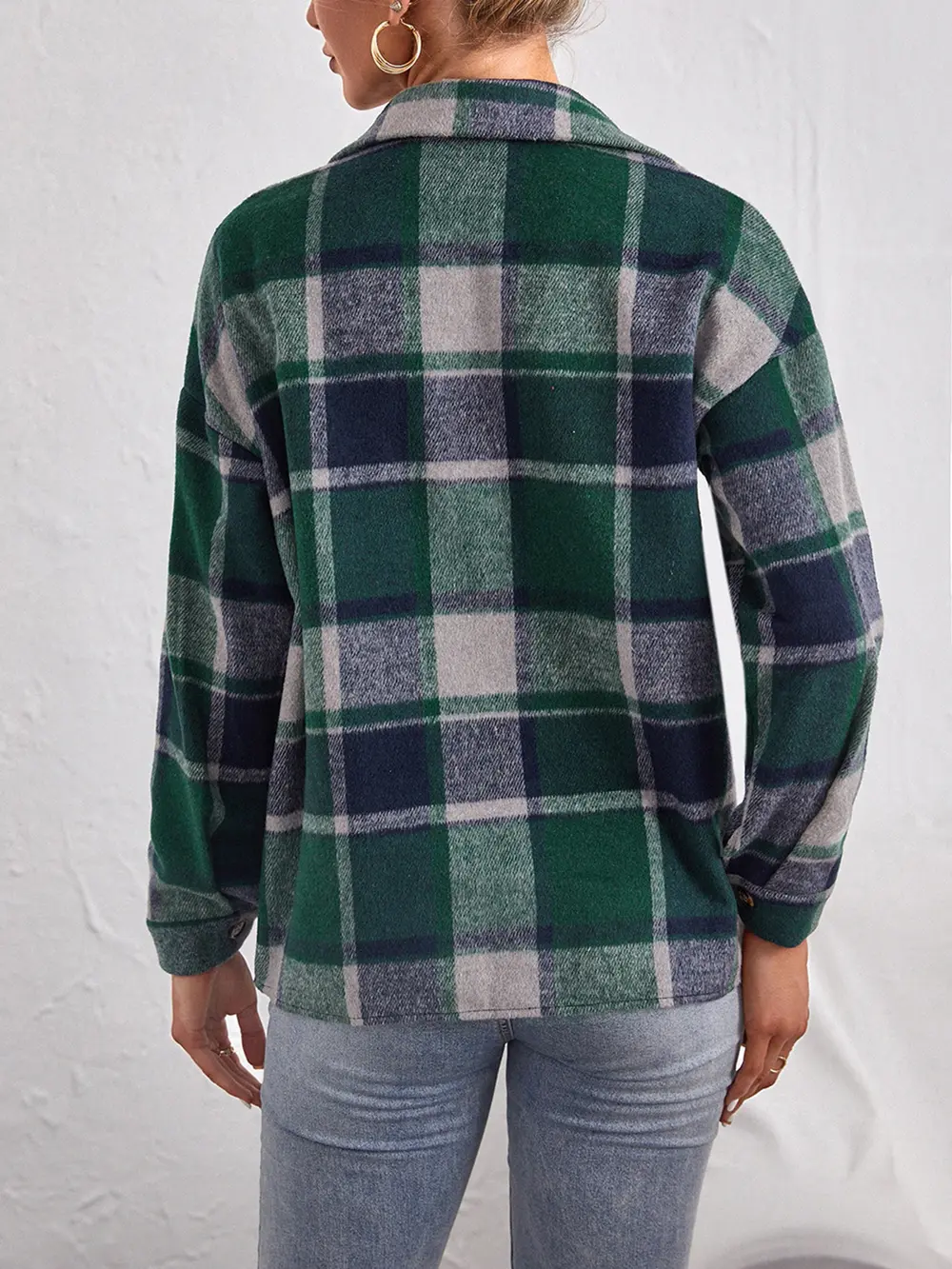 Plaid Collared Neck Button Down Jacket, image 9