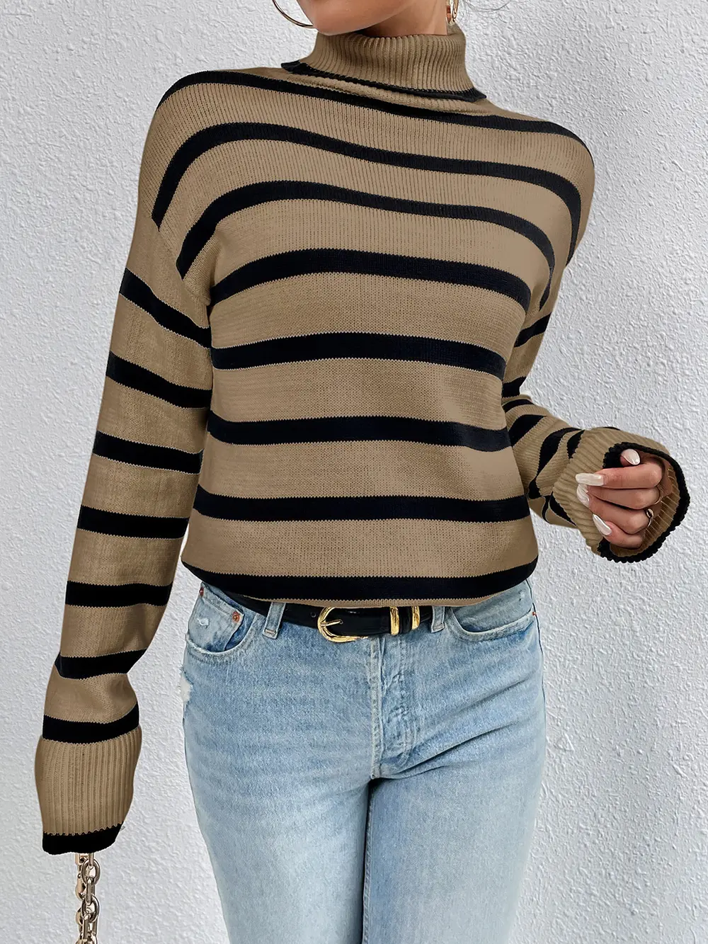 Striped Turtleneck Long Sleeve Sweater, image 5