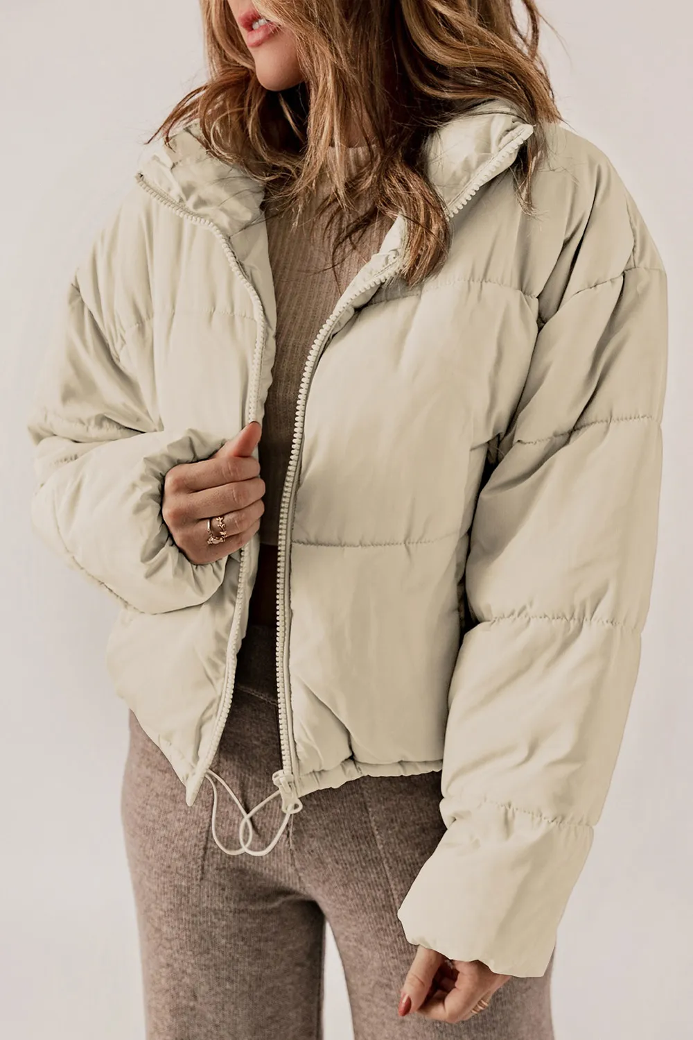 Zip Up Collared Neck Long Sleeve Winter Coat, image 8