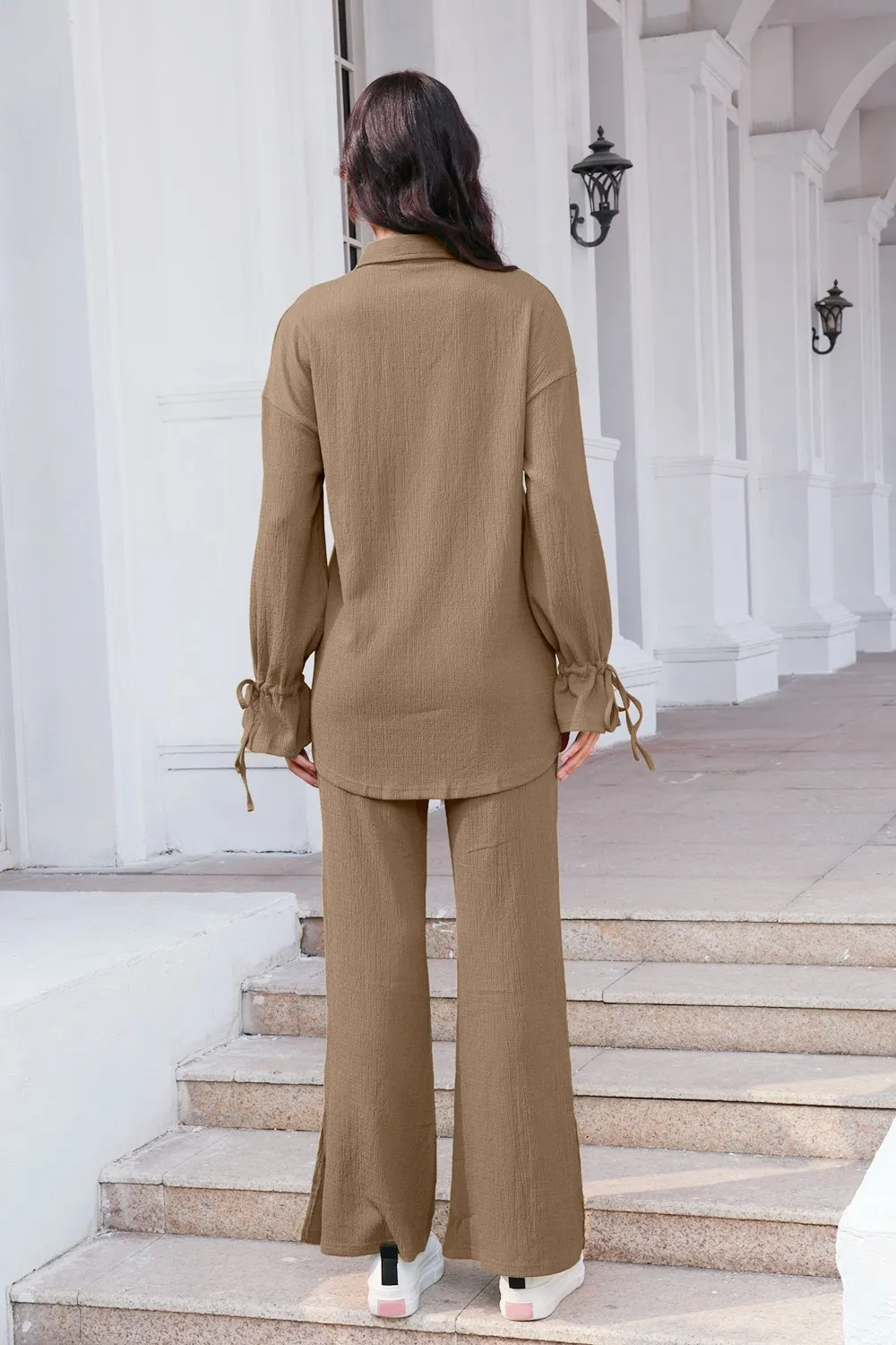 Drawstring Flounce Sleeve Shirt and Pants Set, image 3