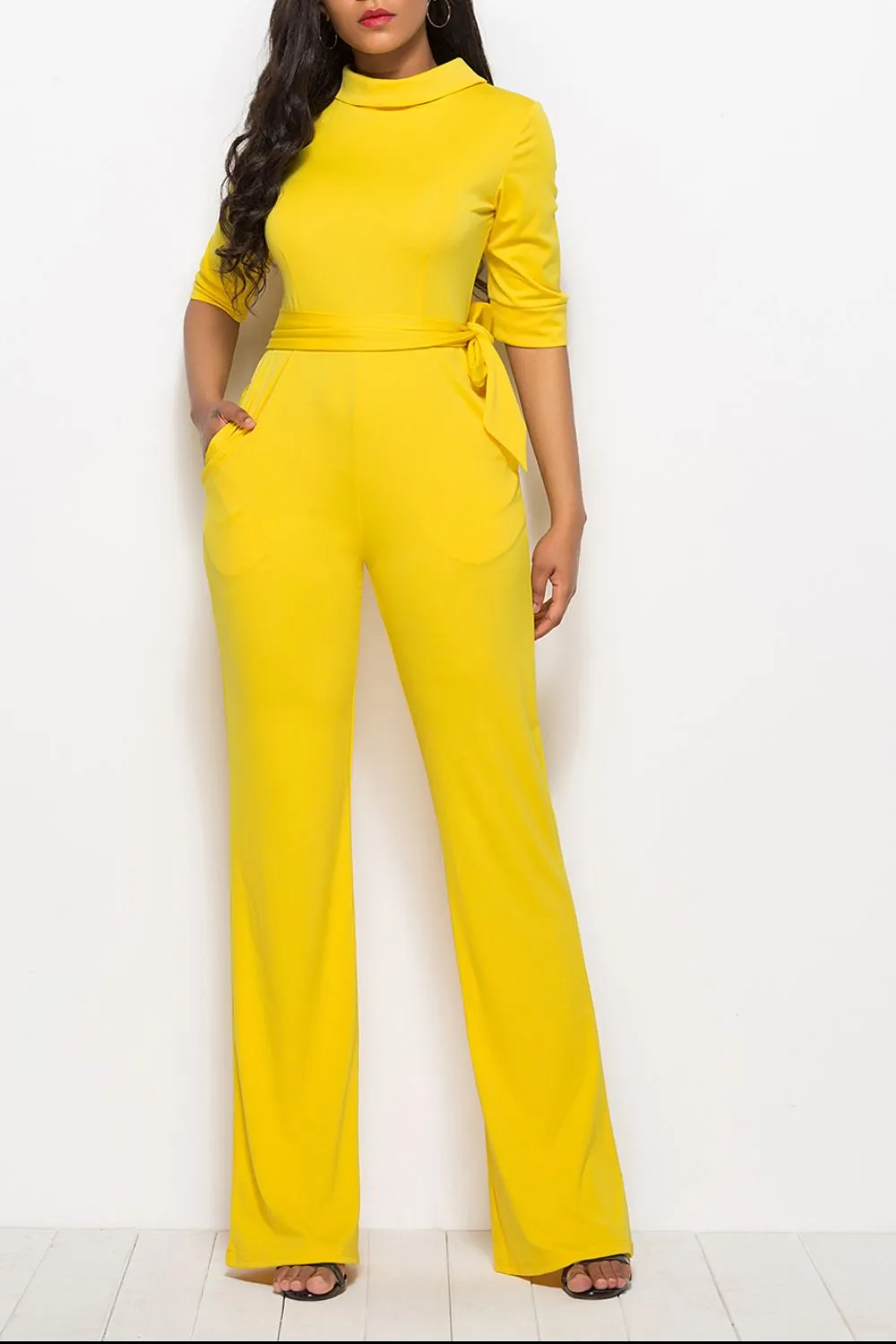 Mock Neck Tie-Waist Half Sleeve Jumpsuit, image 25