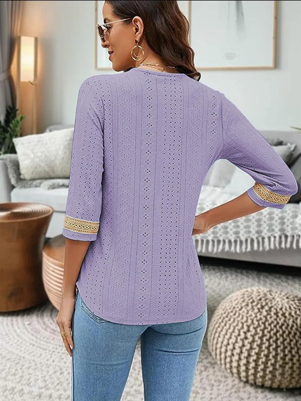 V-Neck Eyelet Blouse, image 30