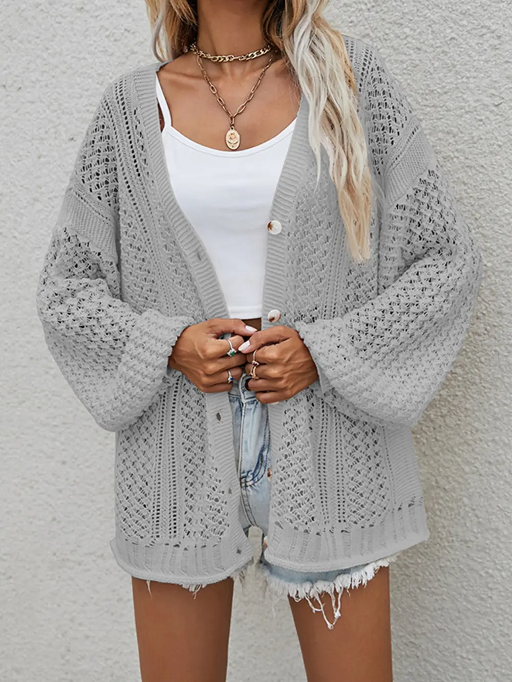 Openwork Button Front Cardigan, image 14