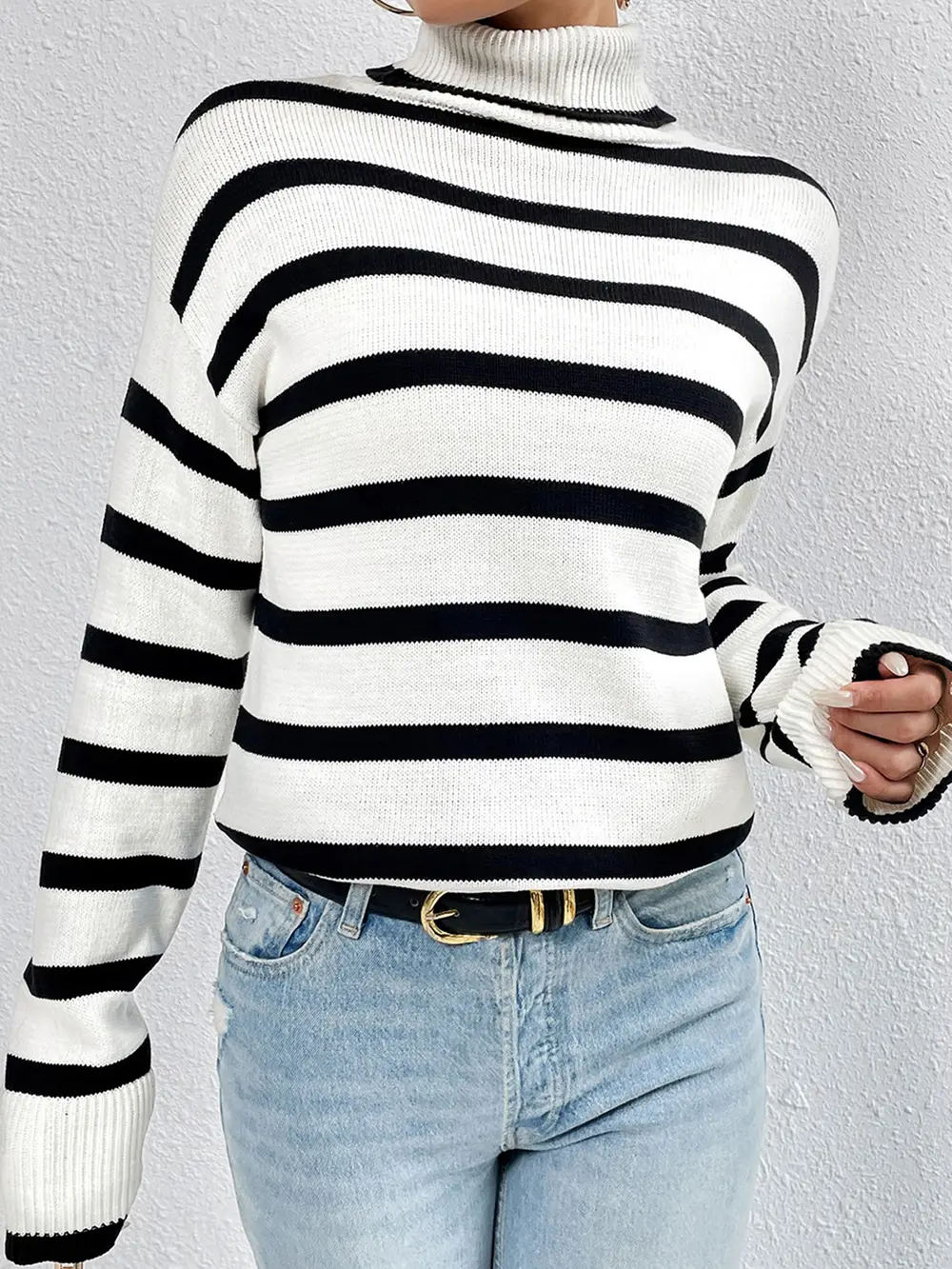 Striped Turtleneck Long Sleeve Sweater, image 8