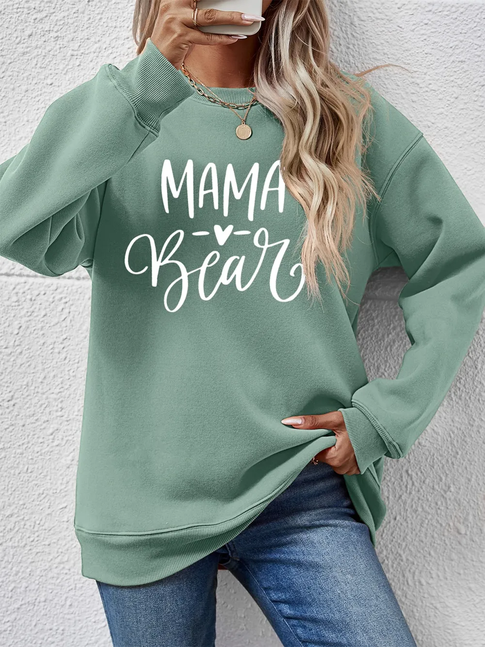 Letter Graphic Round Neck Long Sleeve Sweatshirt, image 2