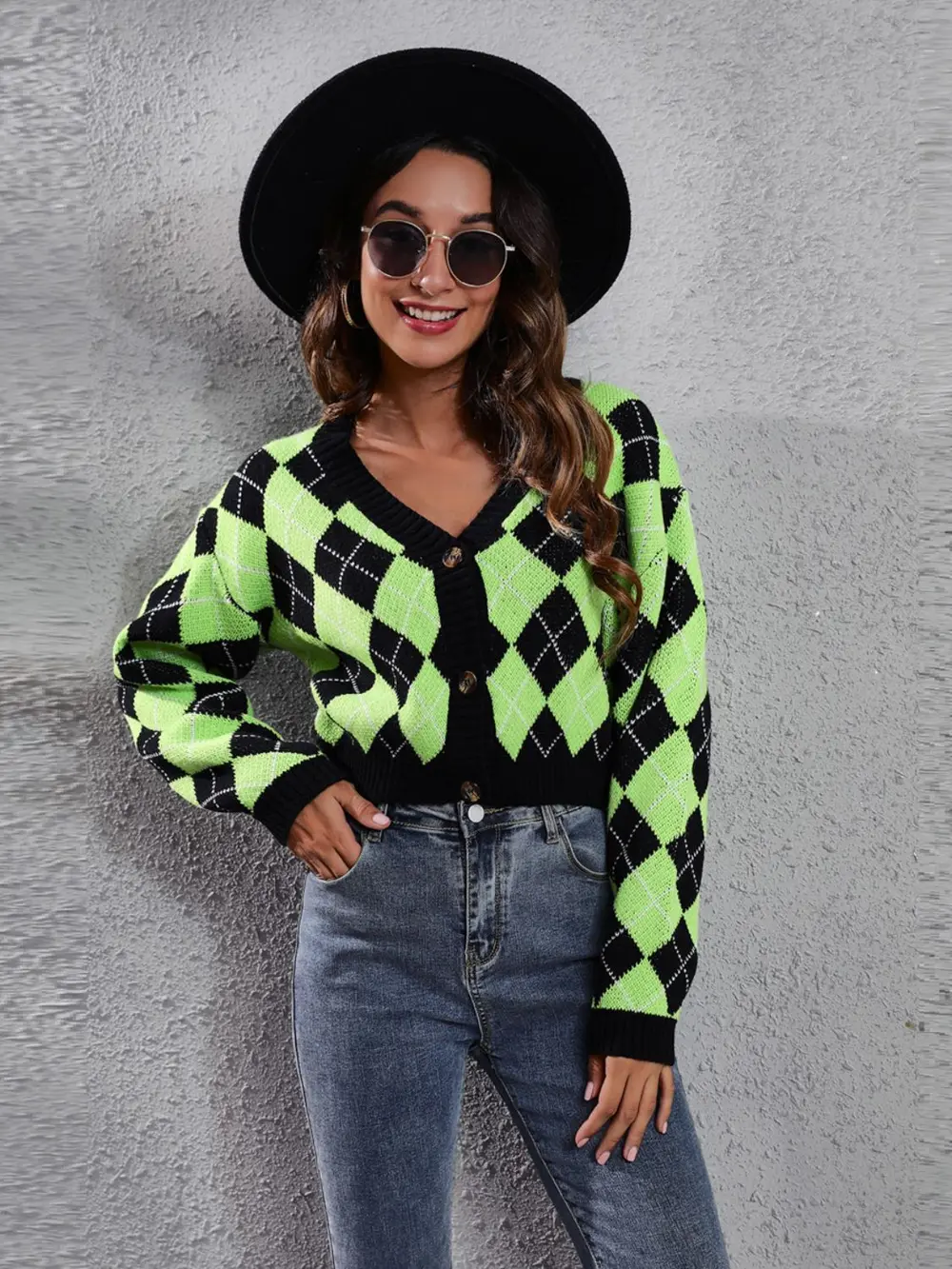 Geometric Button Up Long Sleeve Cardigan, image 2