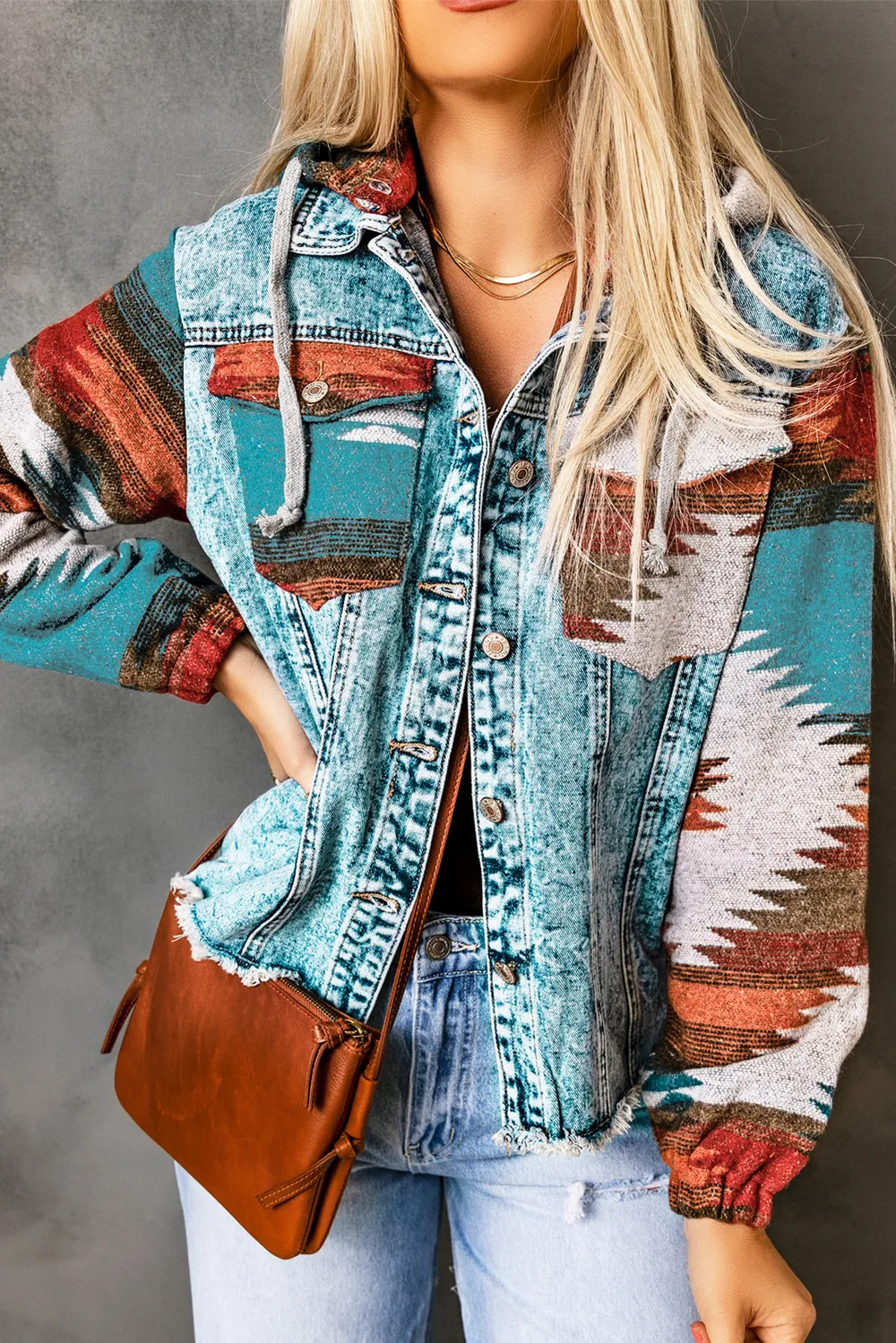 Drawstring Hooded Pocketed Denim Jacket, image 8