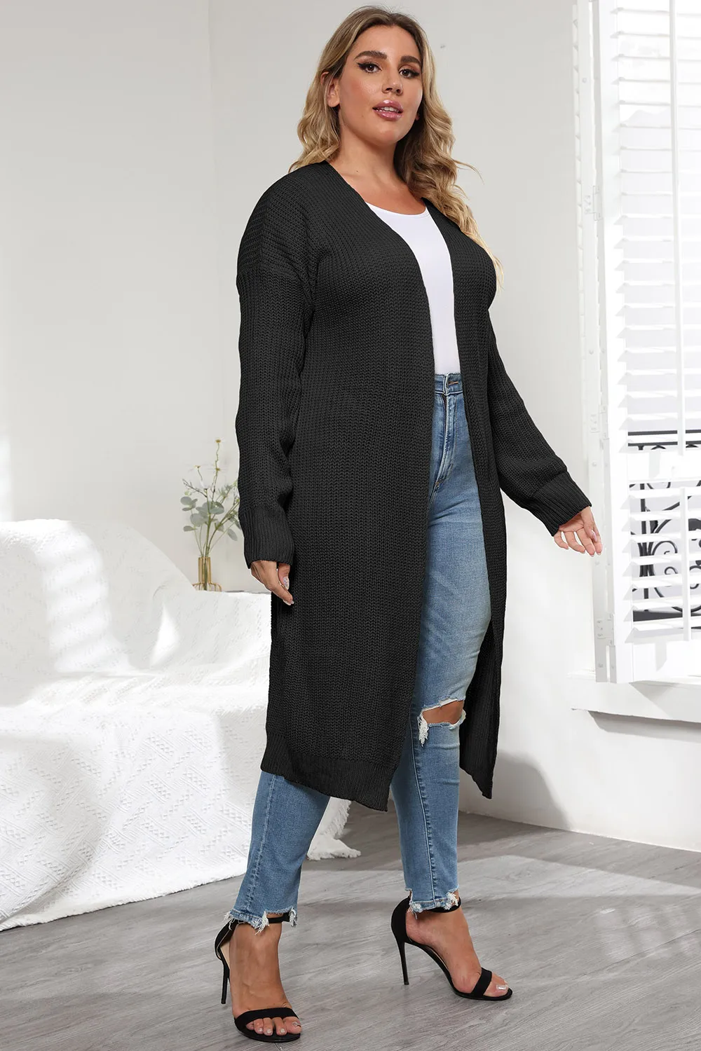 Plus Size Open Front Long Sleeve Cardigan, image 3