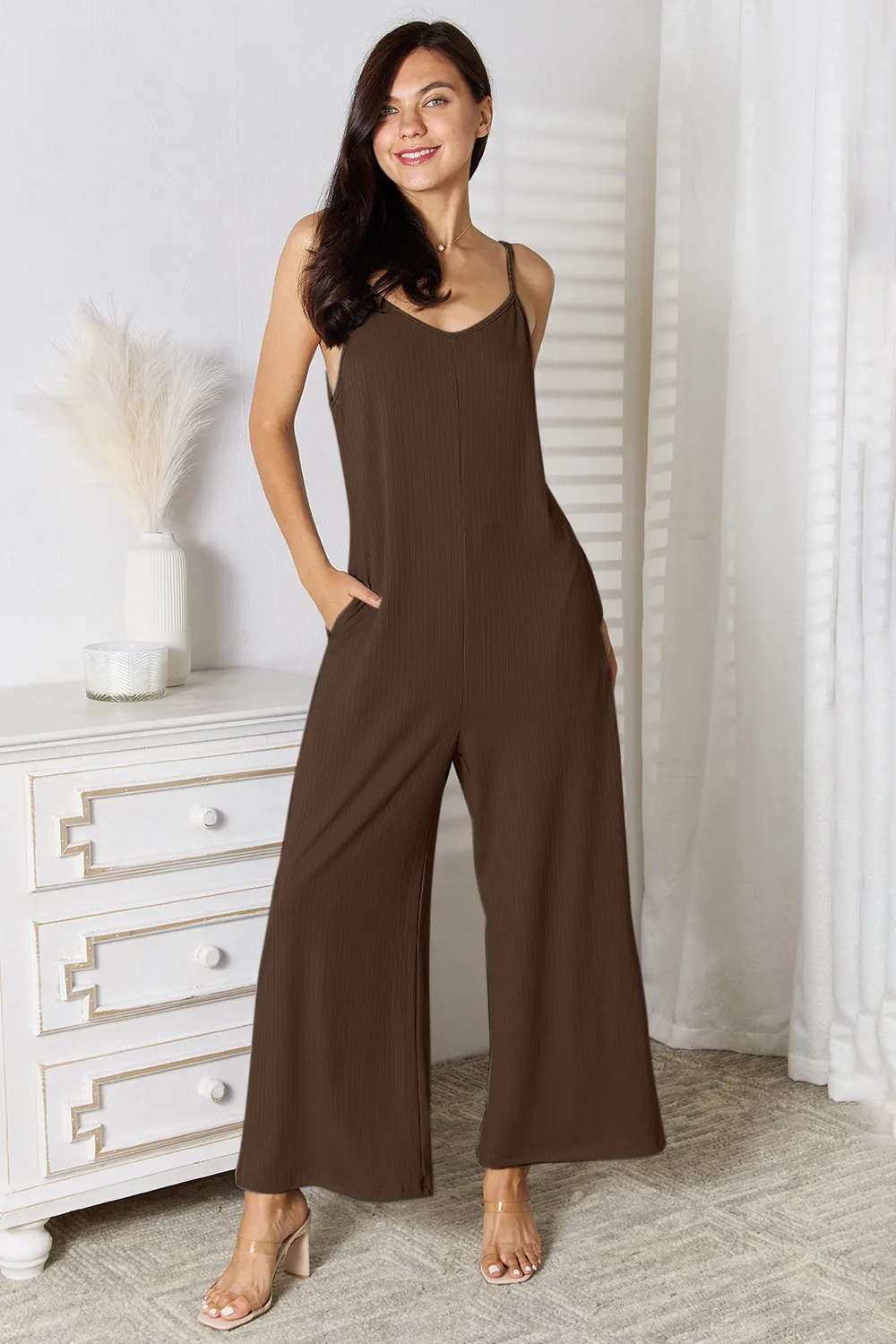 Full Size Spaghetti Strap V-Neck Jumpsuit, image 13