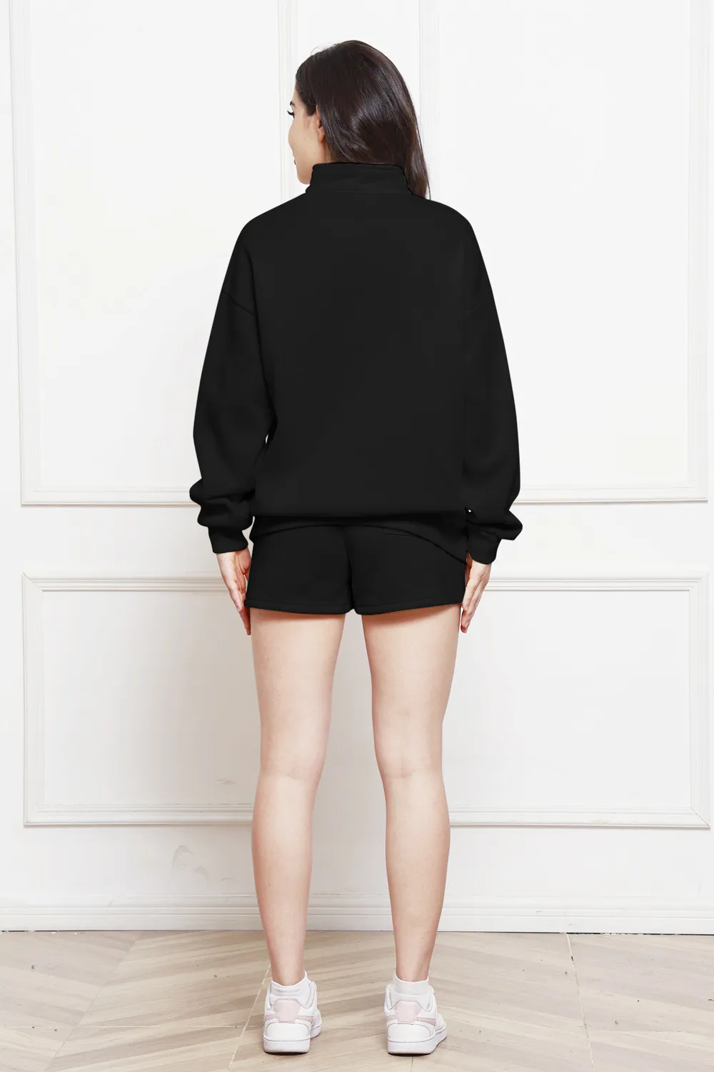 Half Zip Long Sleeve Sweatshirt and Drawstring Shorts Set, image 15