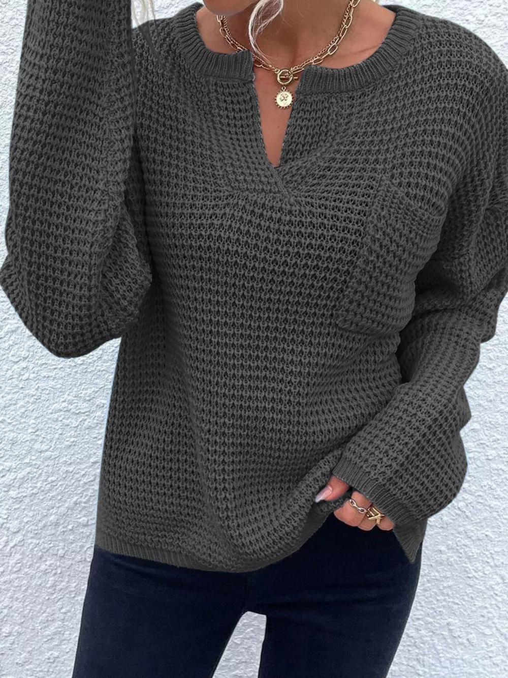 Notched Long Sleeve Sweater, image 14