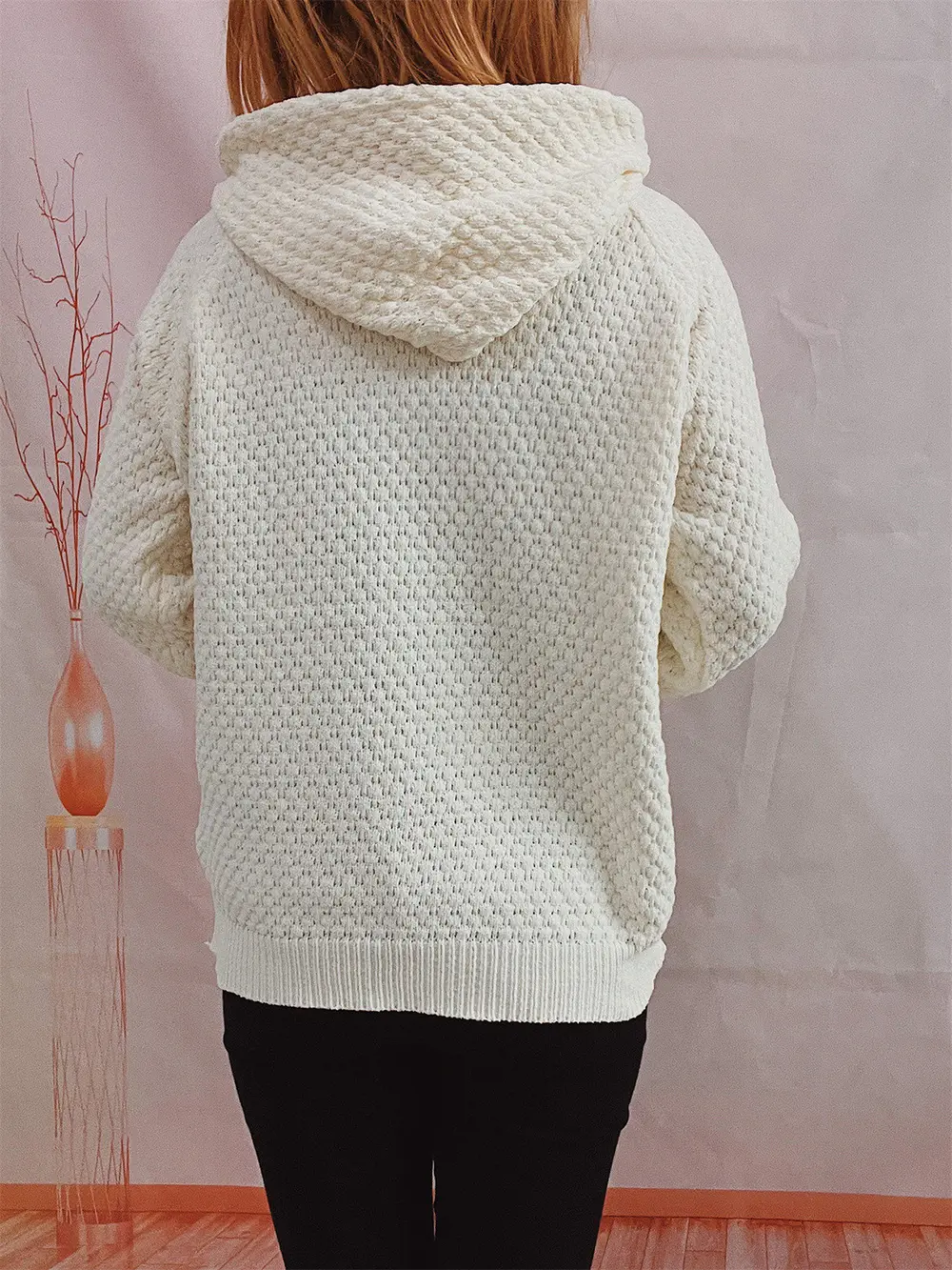 Drawstring Long Sleeve Hooded Sweater, image 14
