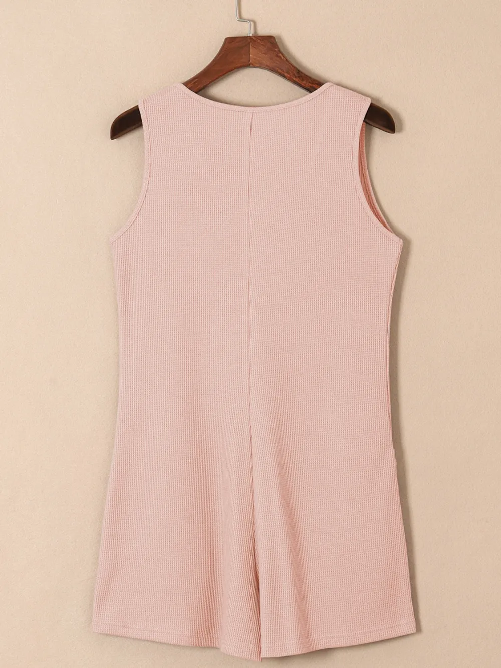 Waffle-Knit Half Button Sleeveless Romper with Pockets, image 14