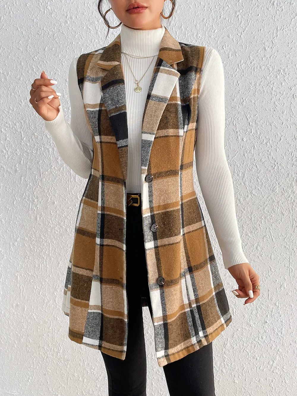 Plaid Lapel Collar Vest, image 6