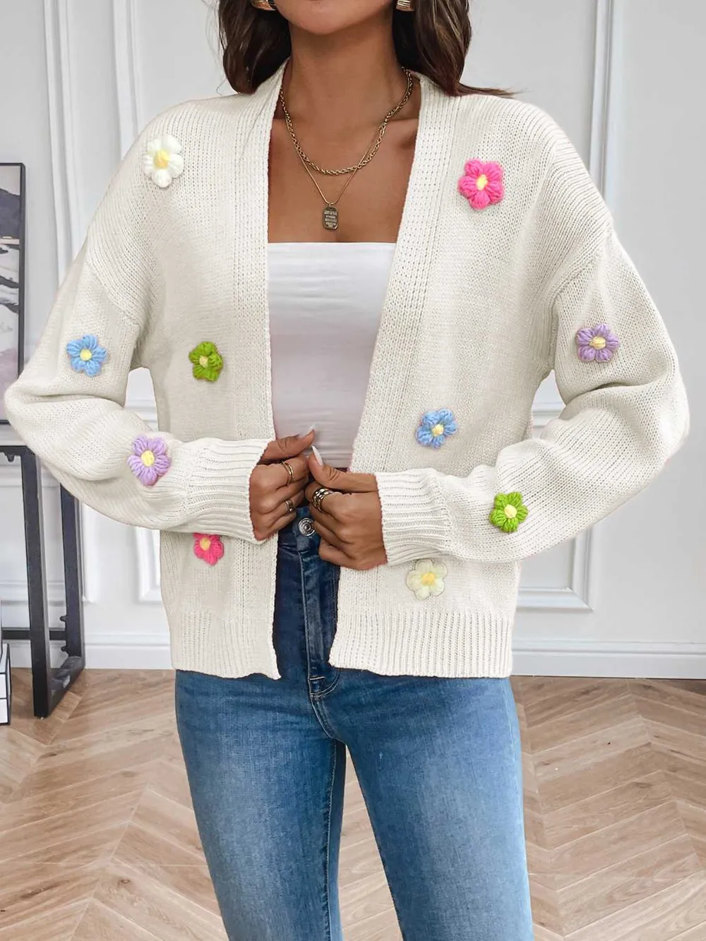 Floral Long Sleeve Open Front Cardigan, image 11