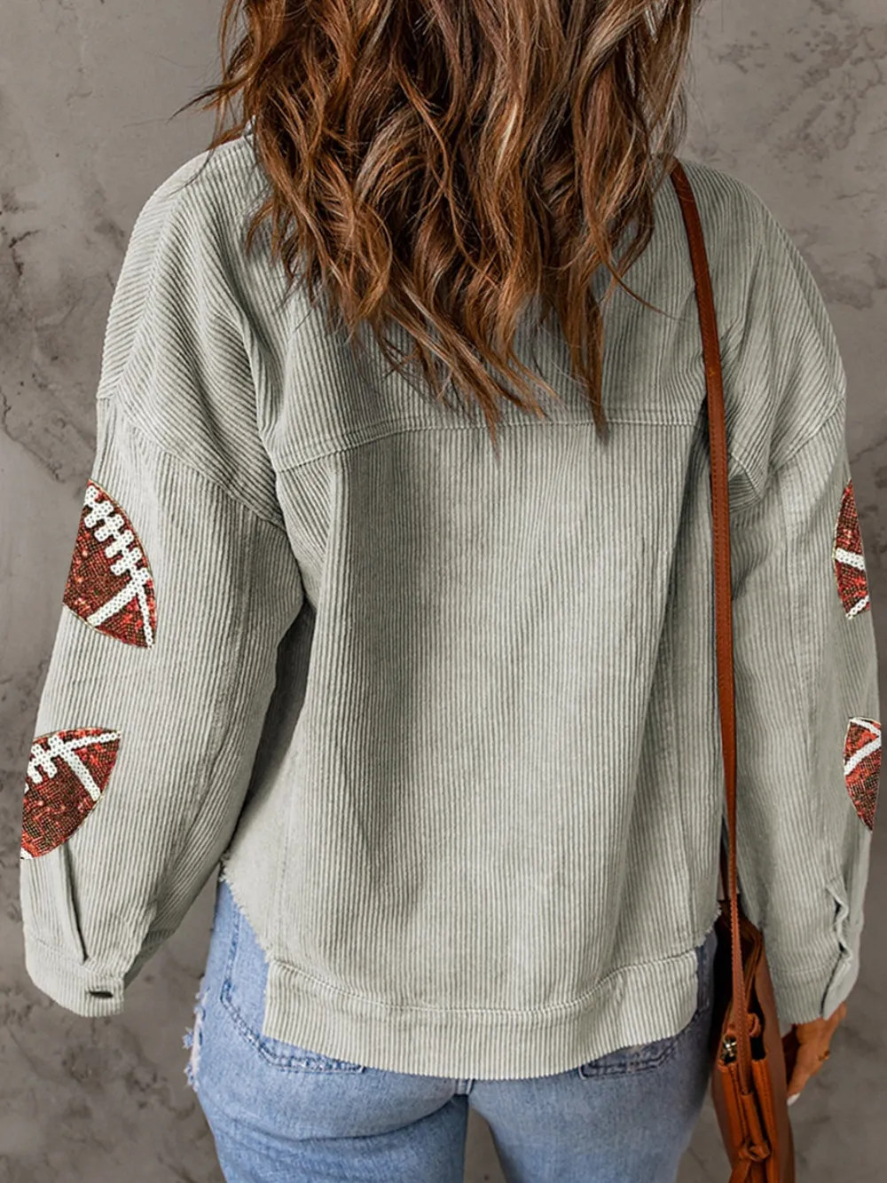 Football Sequin Button Up Dropped Shoulder Jacket, image 2